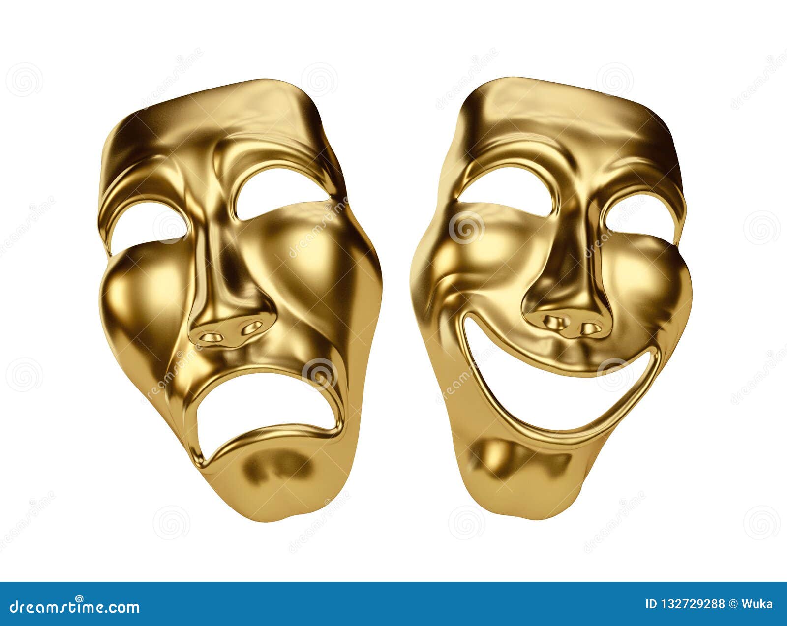 Golden Drama and Comedy Masks on White. Clipping Path Stock Illustration -  Illustration of metaphor, disguise: 132729288