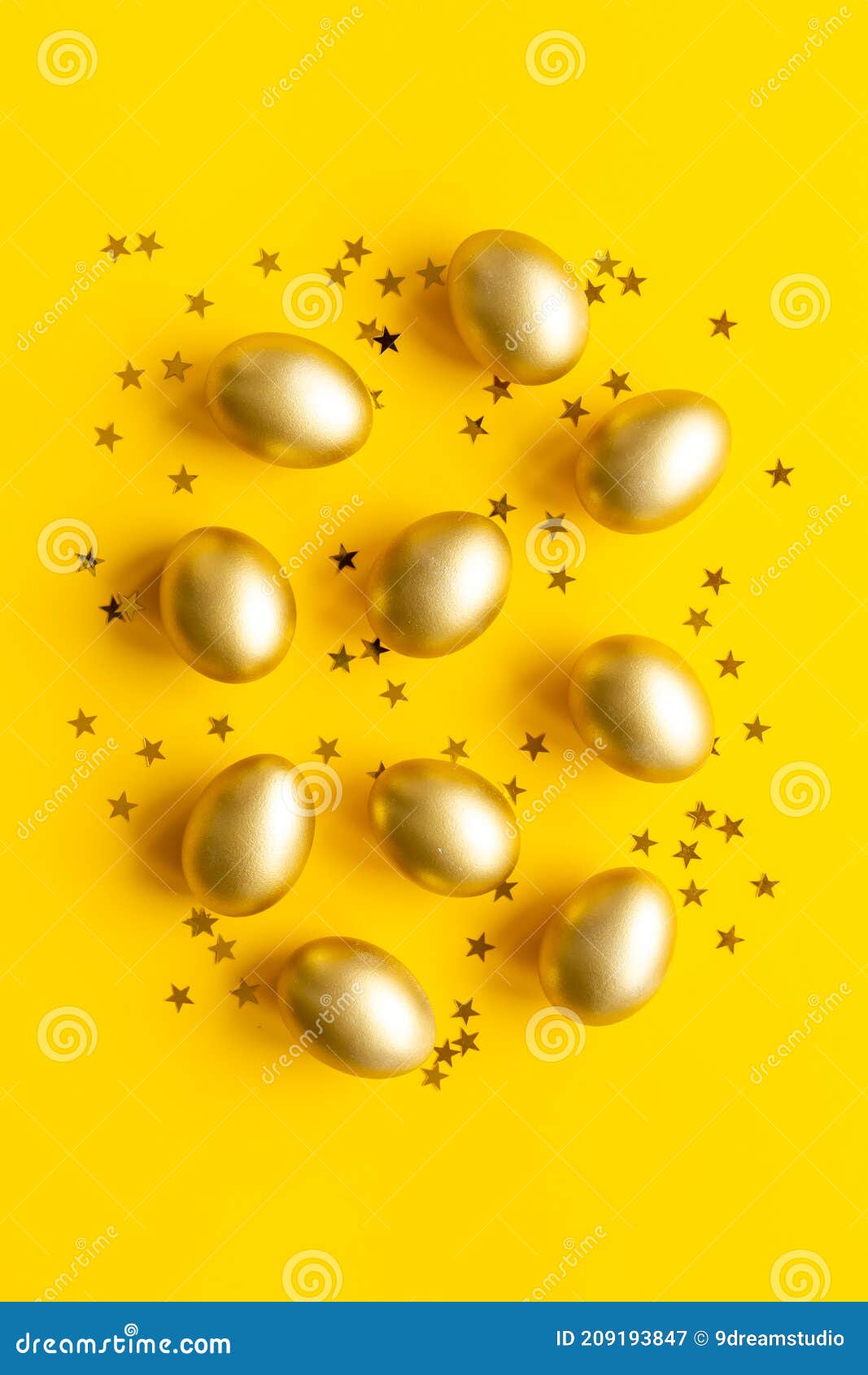 Golden Easter Eggs with Decoration. Top View Stock Image - Image of ...