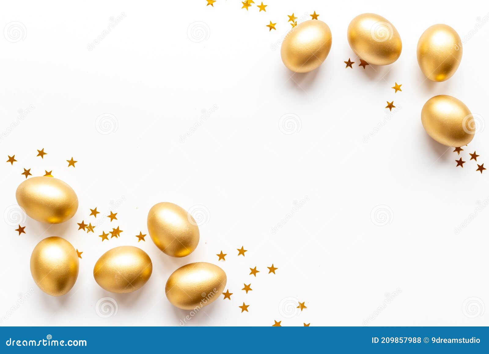 Golden Easter Eggs with Decoration. Top View Stock Photo - Image of ...