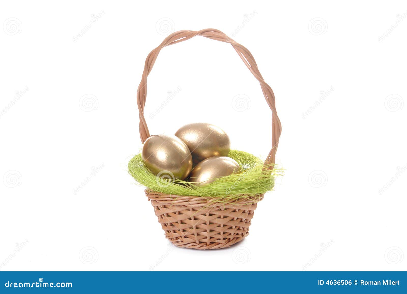 Golden Eggs in Wicker Basket Stock Photo Image of painted, nature