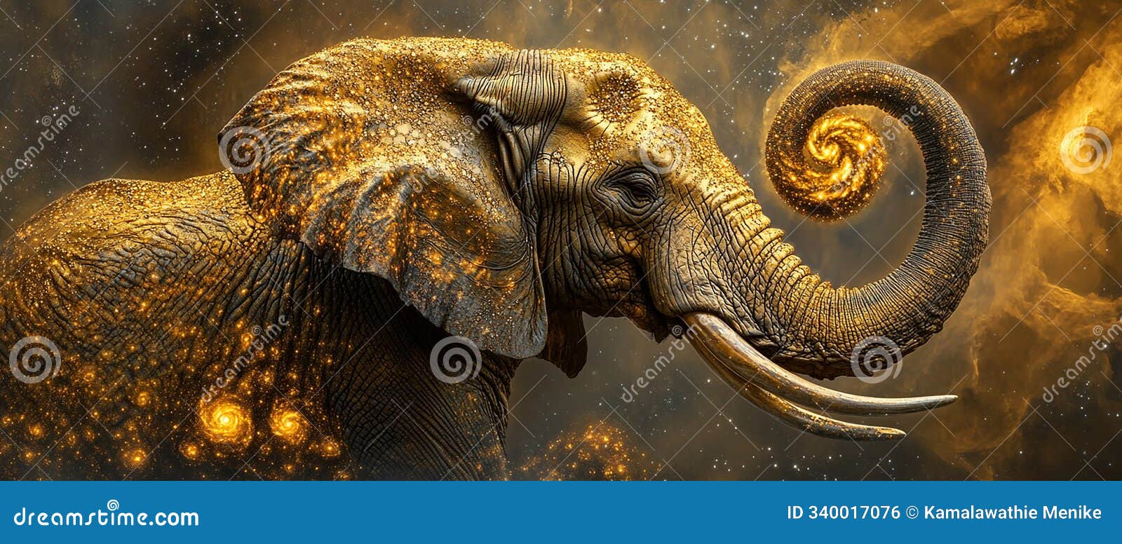 golden elephant: spirals of galaxies on its back
