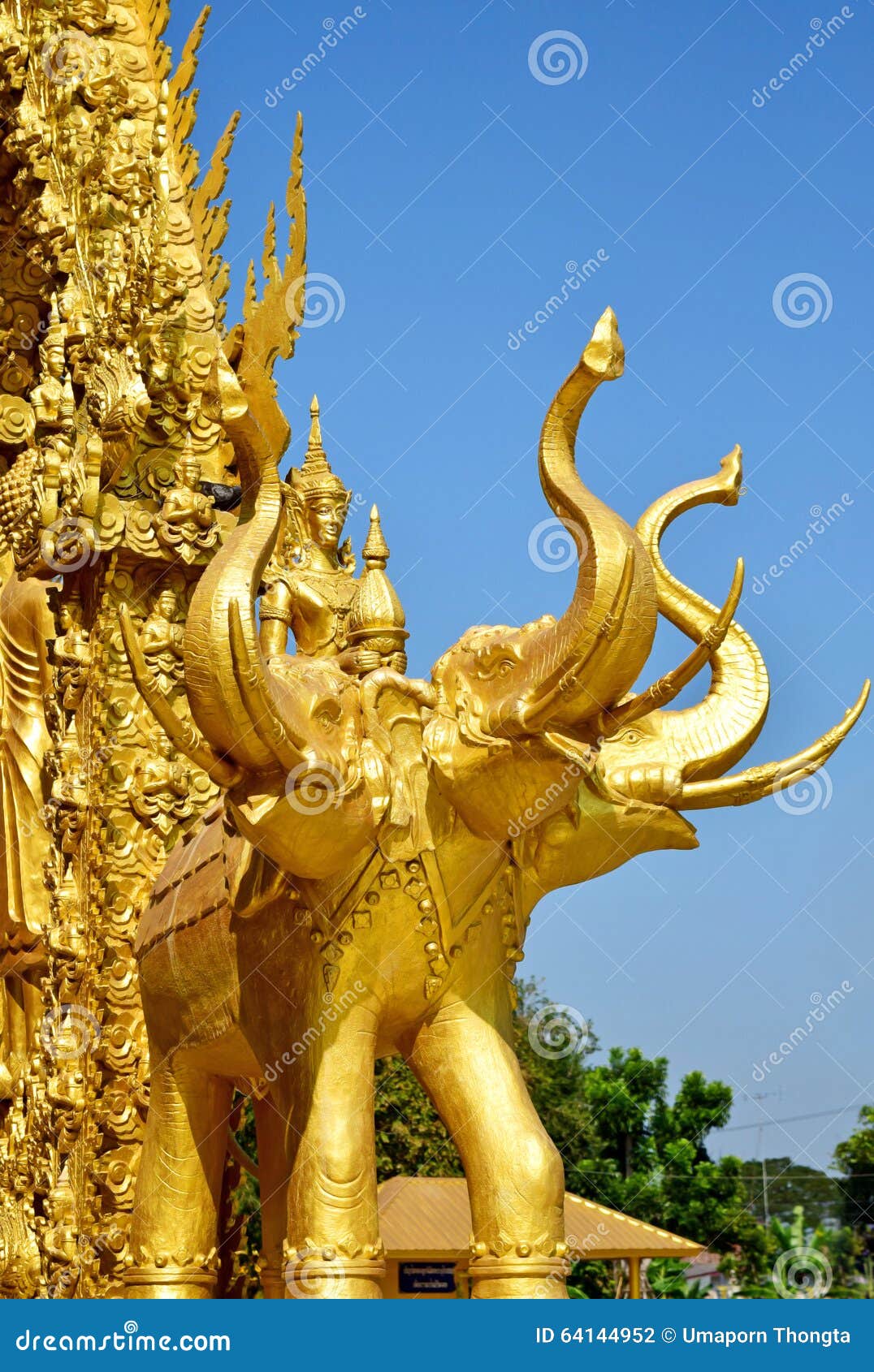 Golden Elephants on a Temple Wall of Thailand Stock Photo - Image of ...