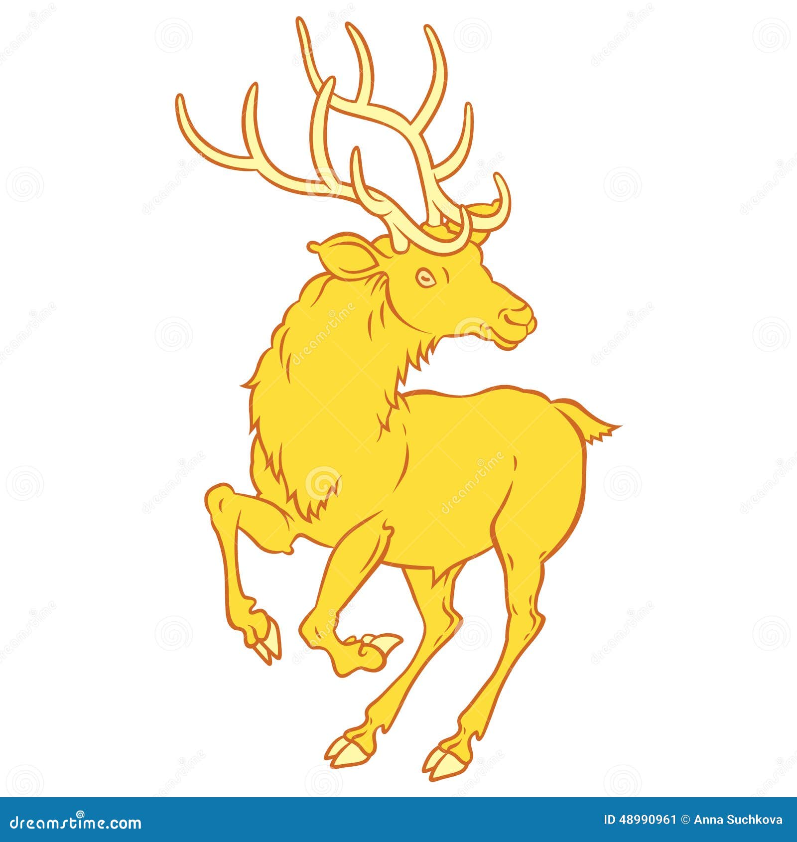 Golden Fabulous Deer a Symbol of Good Luck. Stock Illustration