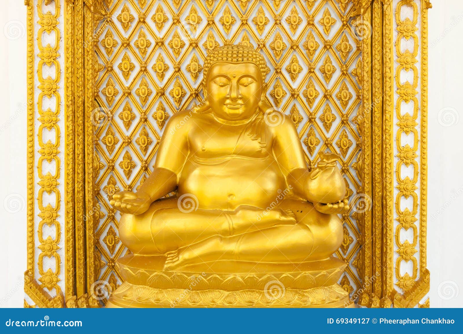 Golden fat buddha statue stock image. Image of buddhist 69349127