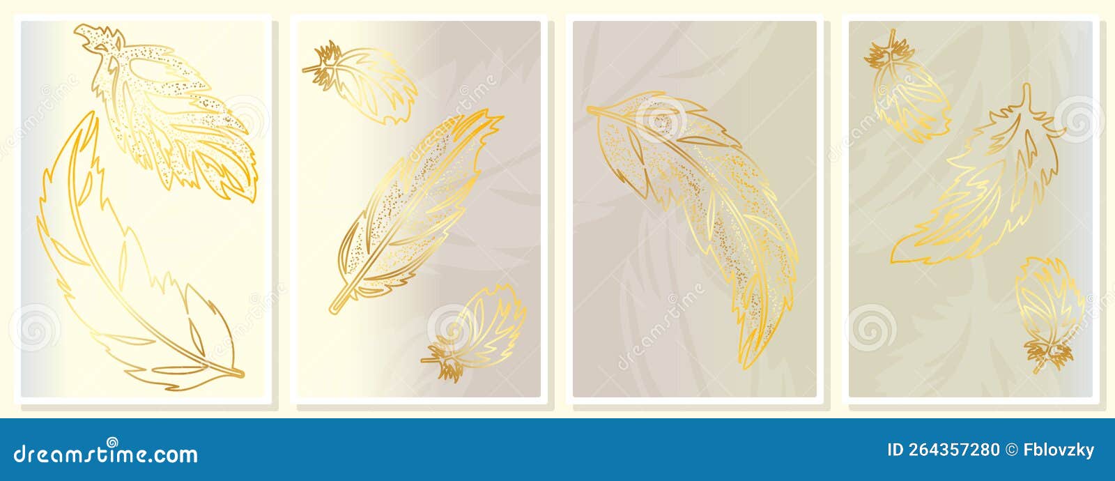 Golden Feathers Wall Art Vector Set. for Wall Art, Poster, Wallpaper, Print Stock Photo Image