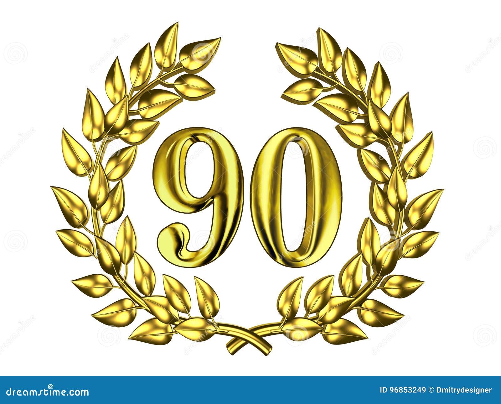 Golden Figure of 90 in a Gold Wreath Stock Illustration