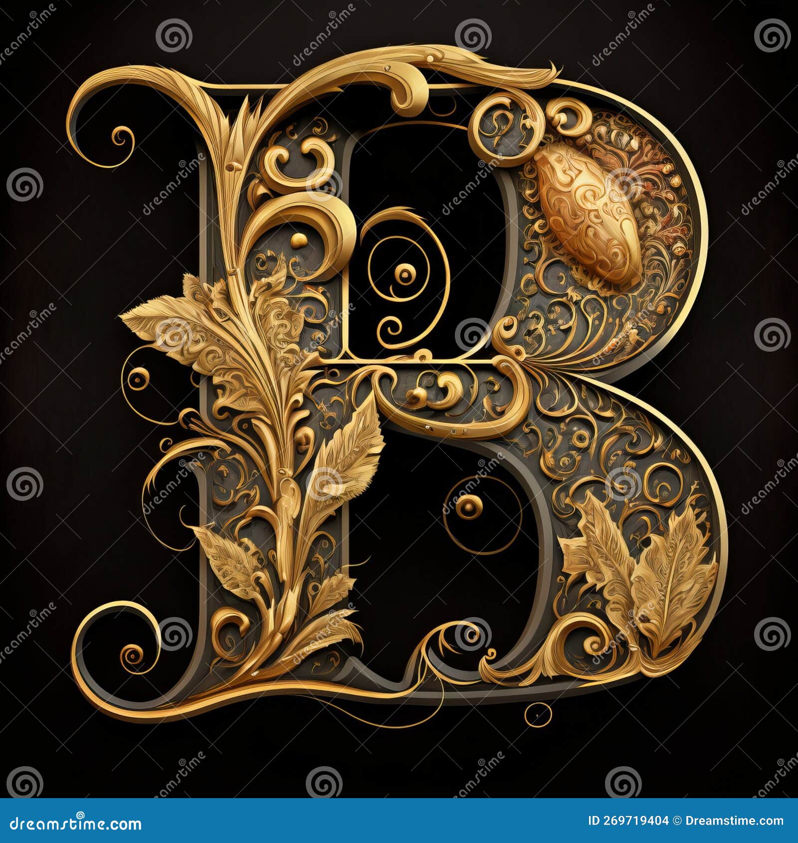 Golden Filigree Inlaid Letter B (Generative AI) Stock Illustration ...