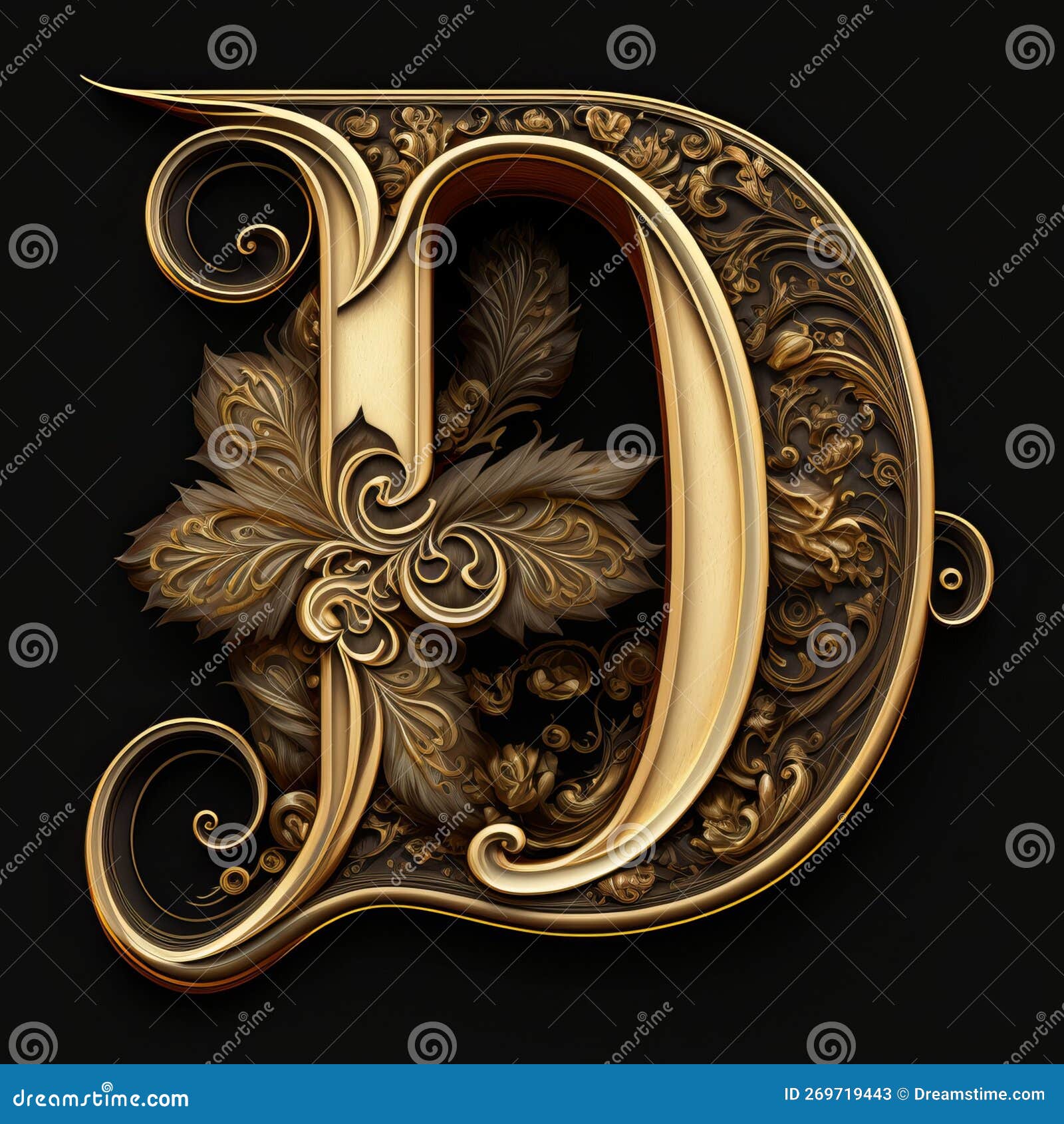 Golden Filigree Inlaid Letter D (Generative AI) Stock Illustration ...