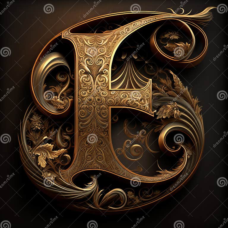 Golden Filigree Inlaid Letter E (Generative AI) Stock Illustration ...