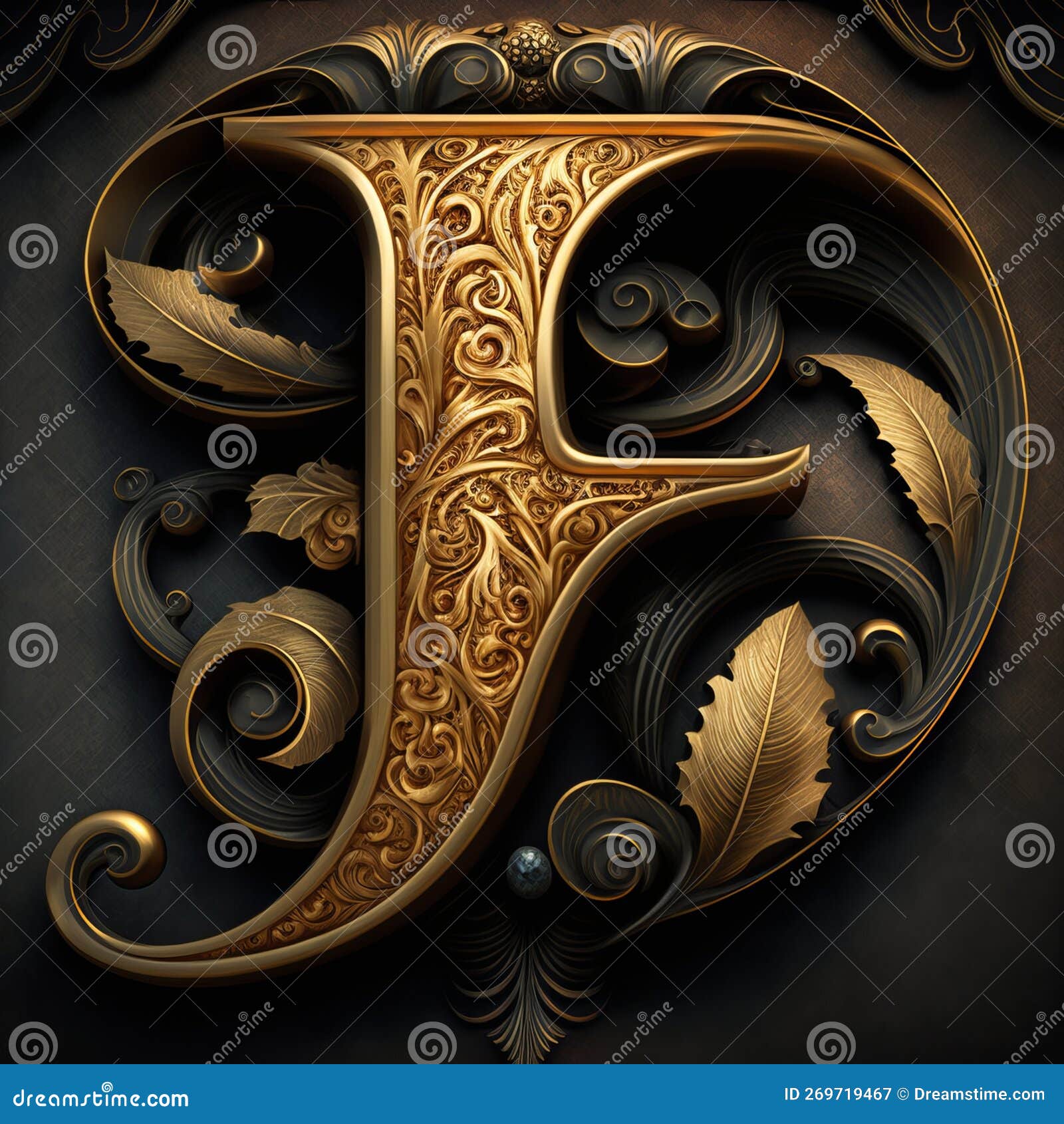 Golden Filigree Inlaid Letter F (Generative AI) Stock Illustration ...