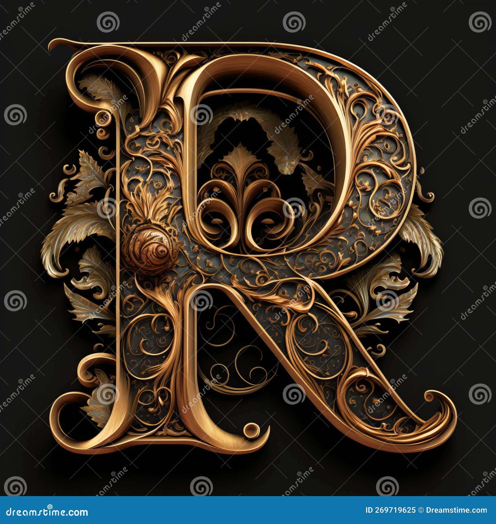 Golden Filigree Inlaid Letter R (Generative AI) Stock Illustration ...