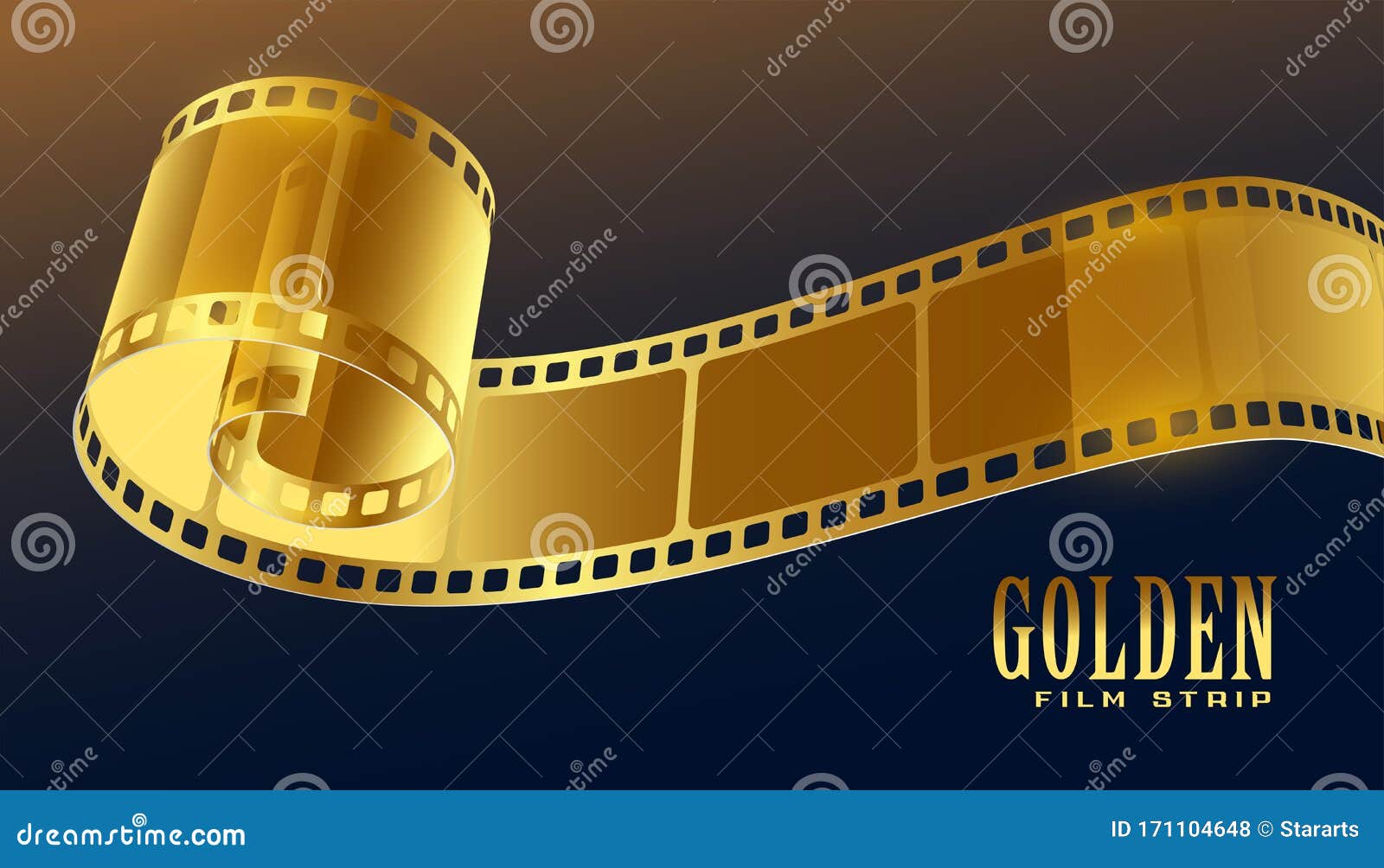 Golden Film Reel Strip in 3d Style Stock Vector - Illustration of banner,  golden: 171104648