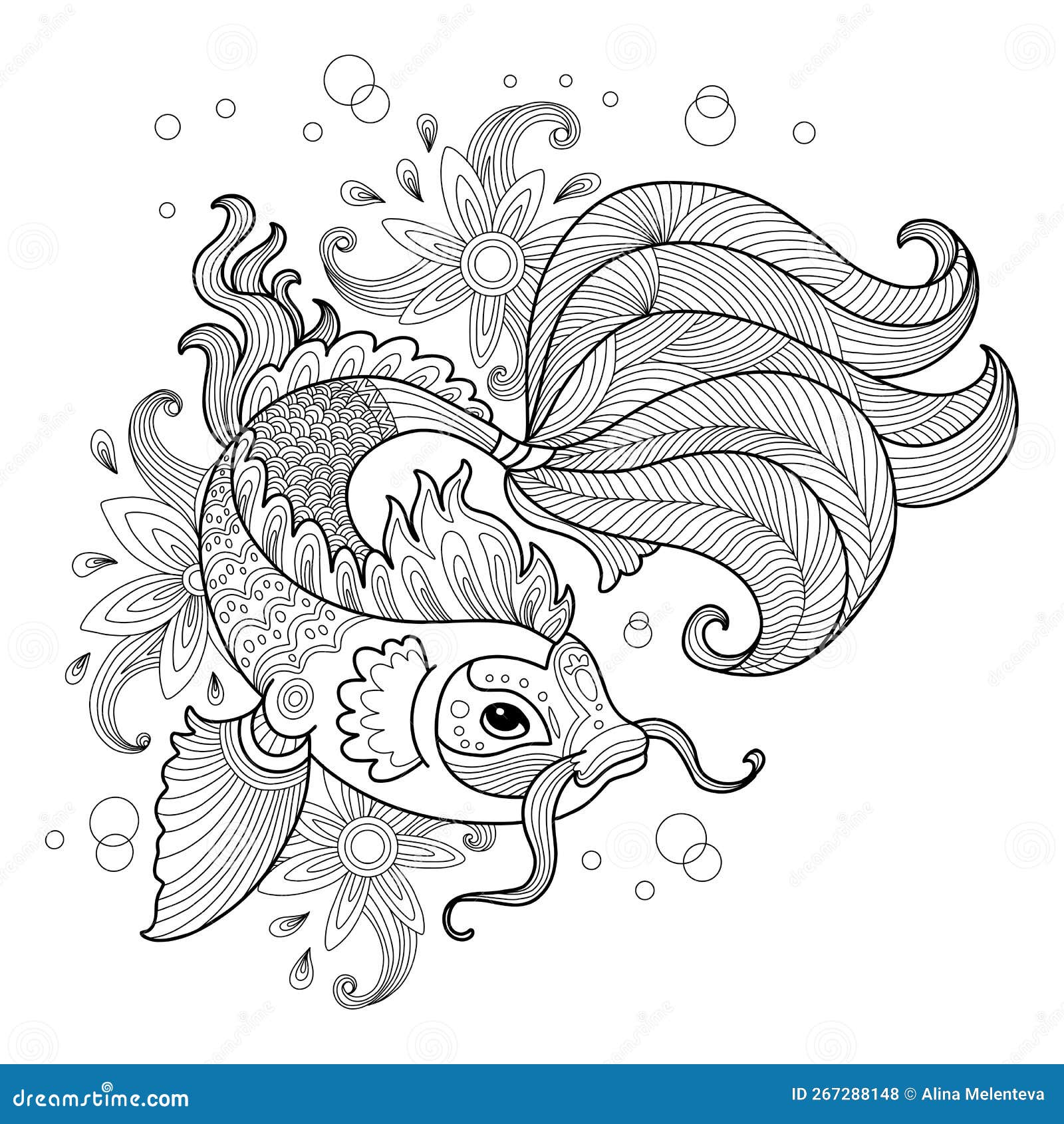 Golden Fish Adult Antistress Coloring Page Vector Stock Vector ...