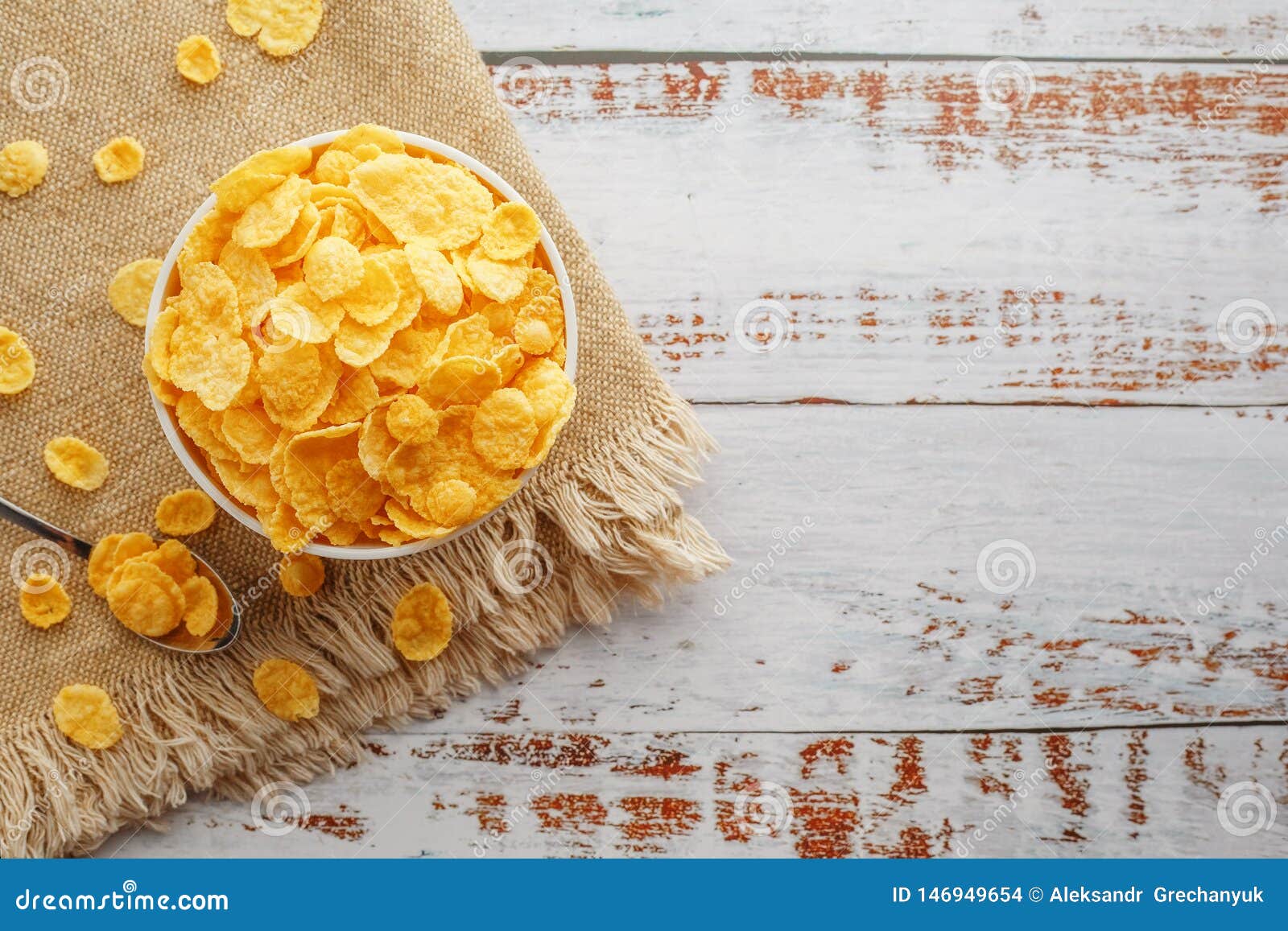 Golden Flakes In A Cup On Burlap, On A Light Wooden Table, Next To A Spoon. Rustic Country Style ...