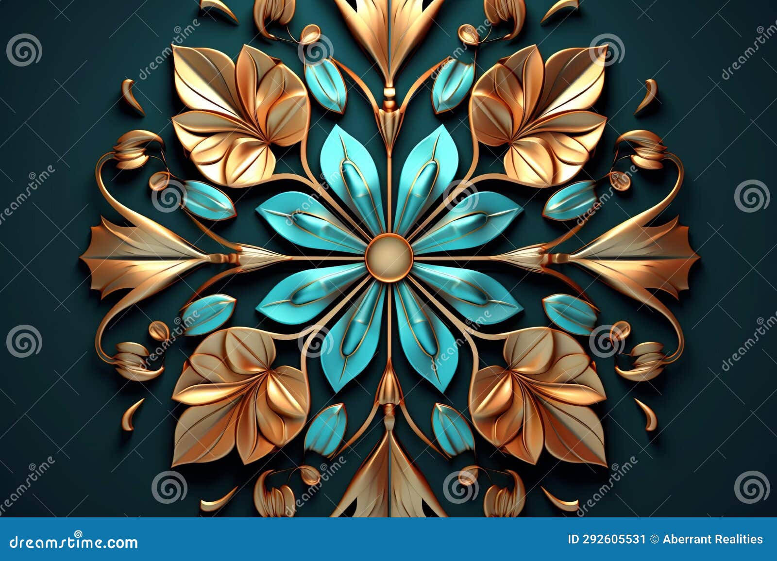Golden Floral Design on a Dark Blue Background Stock Illustration
