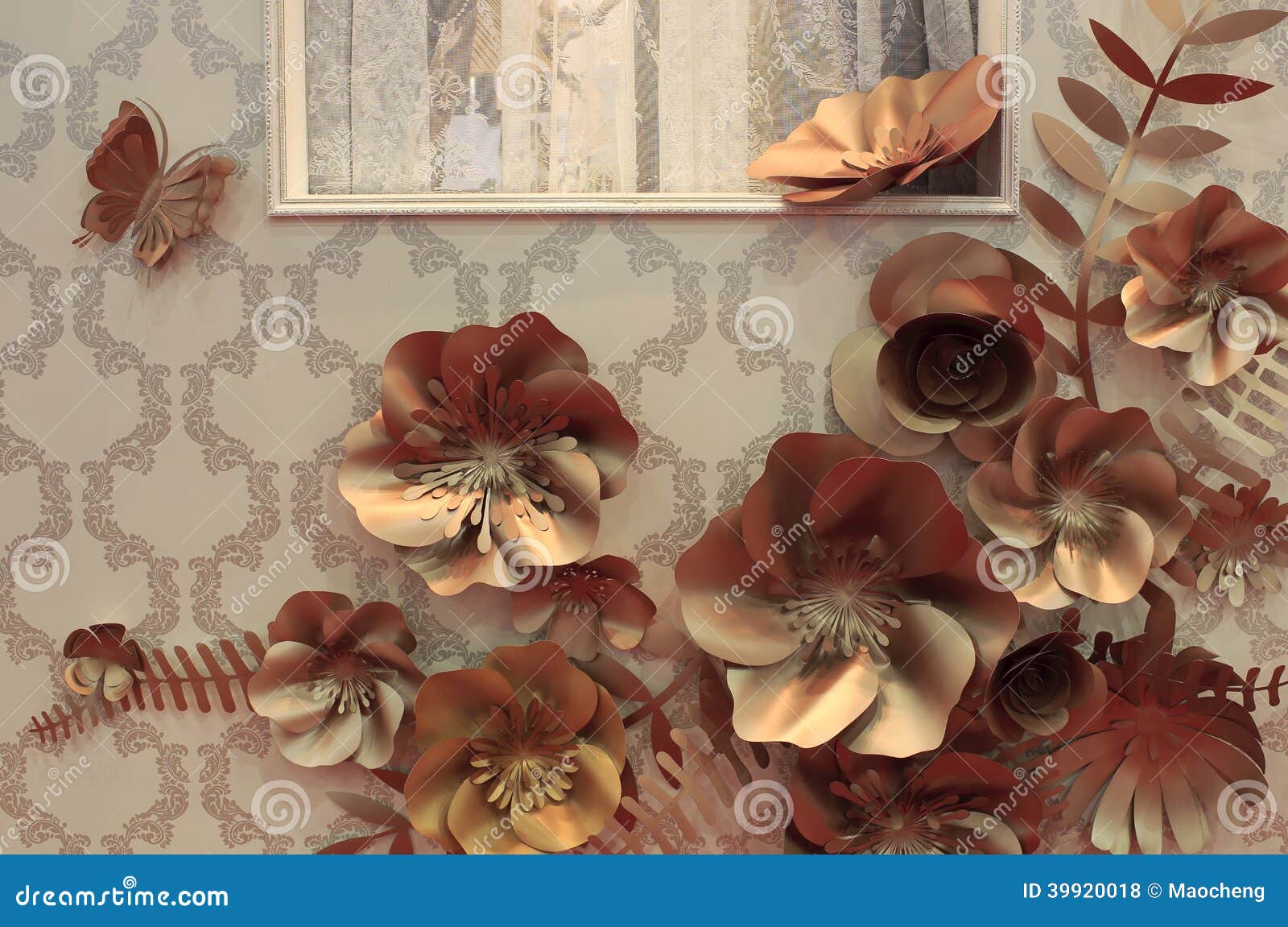 Golden Flower on the Wall Decoration Stock Illustration Illustration