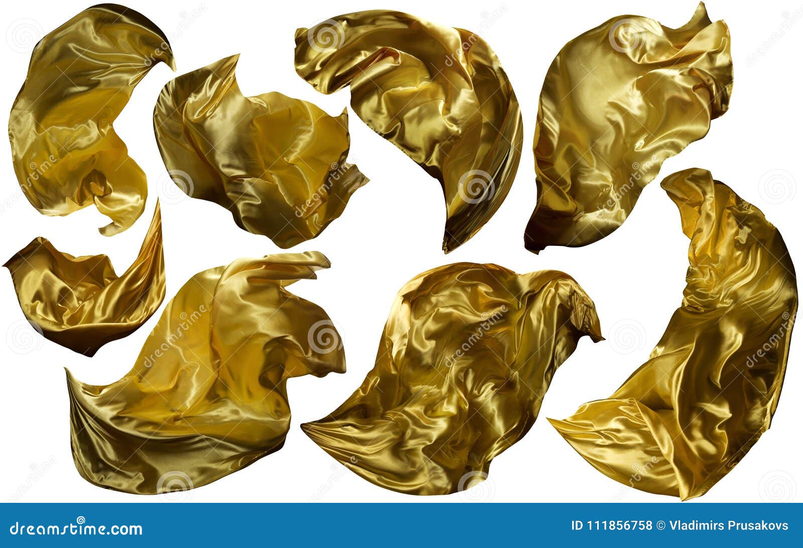 Golden Flying Fabric Flowing Waving Gold Cloth Yellow Drapes Stock