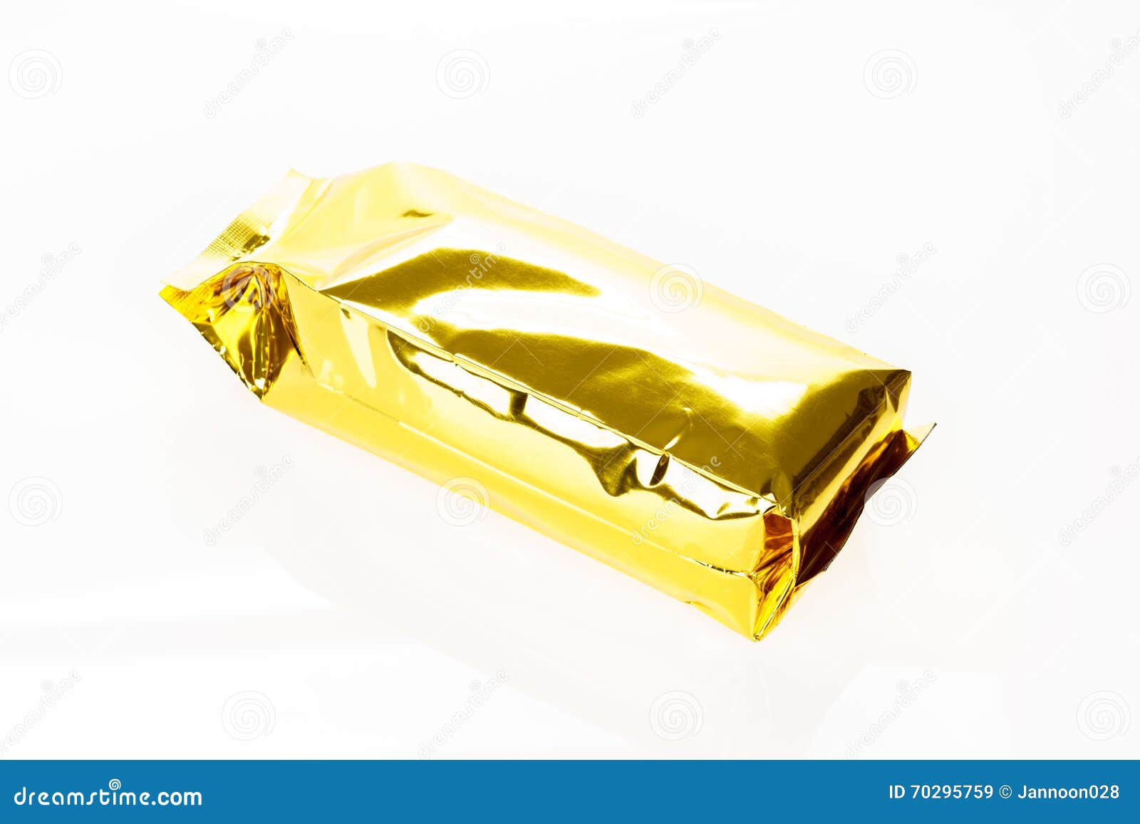 Golden Foil Bag Package on White Background. Stock Image - Image of ...