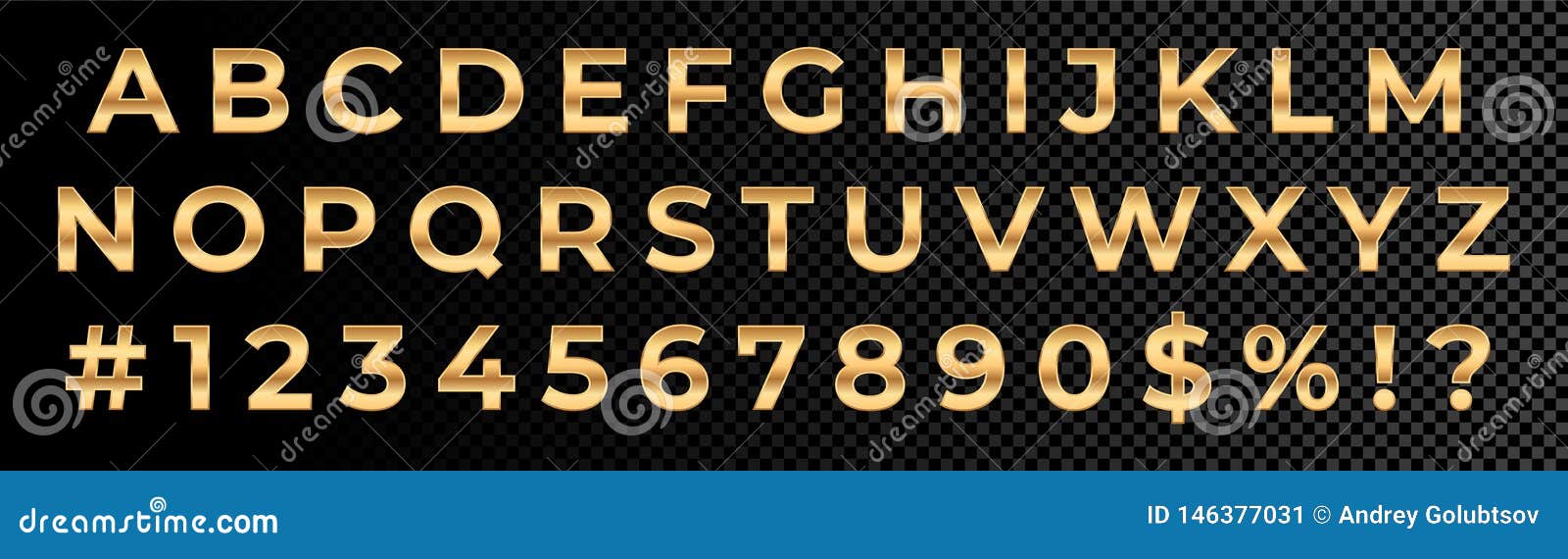 golden font numbers and letters alphabet typography.  gold font type with 3d metal gold