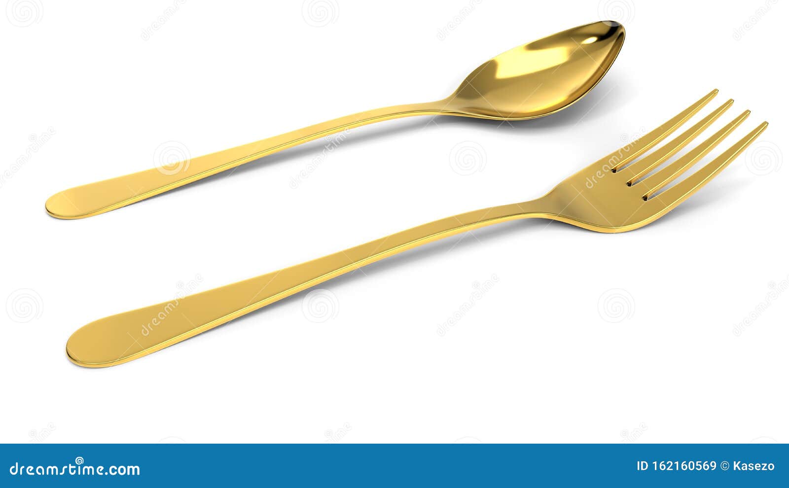 Golden Fork and Spoon. 3d Illustration Stock Illustration