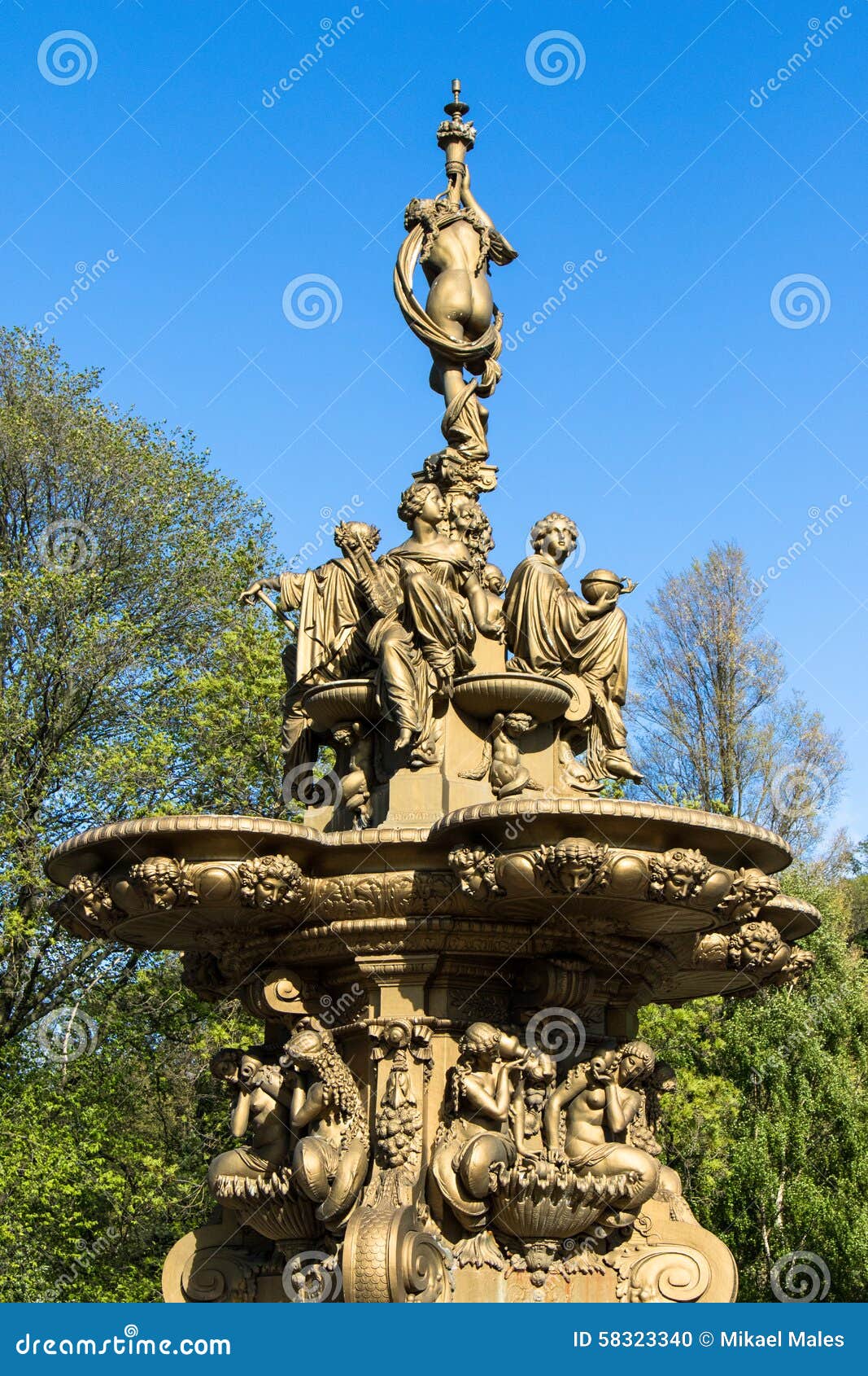 Golden Fountain in Edinburgh Park Stock Photo Image of roman, history