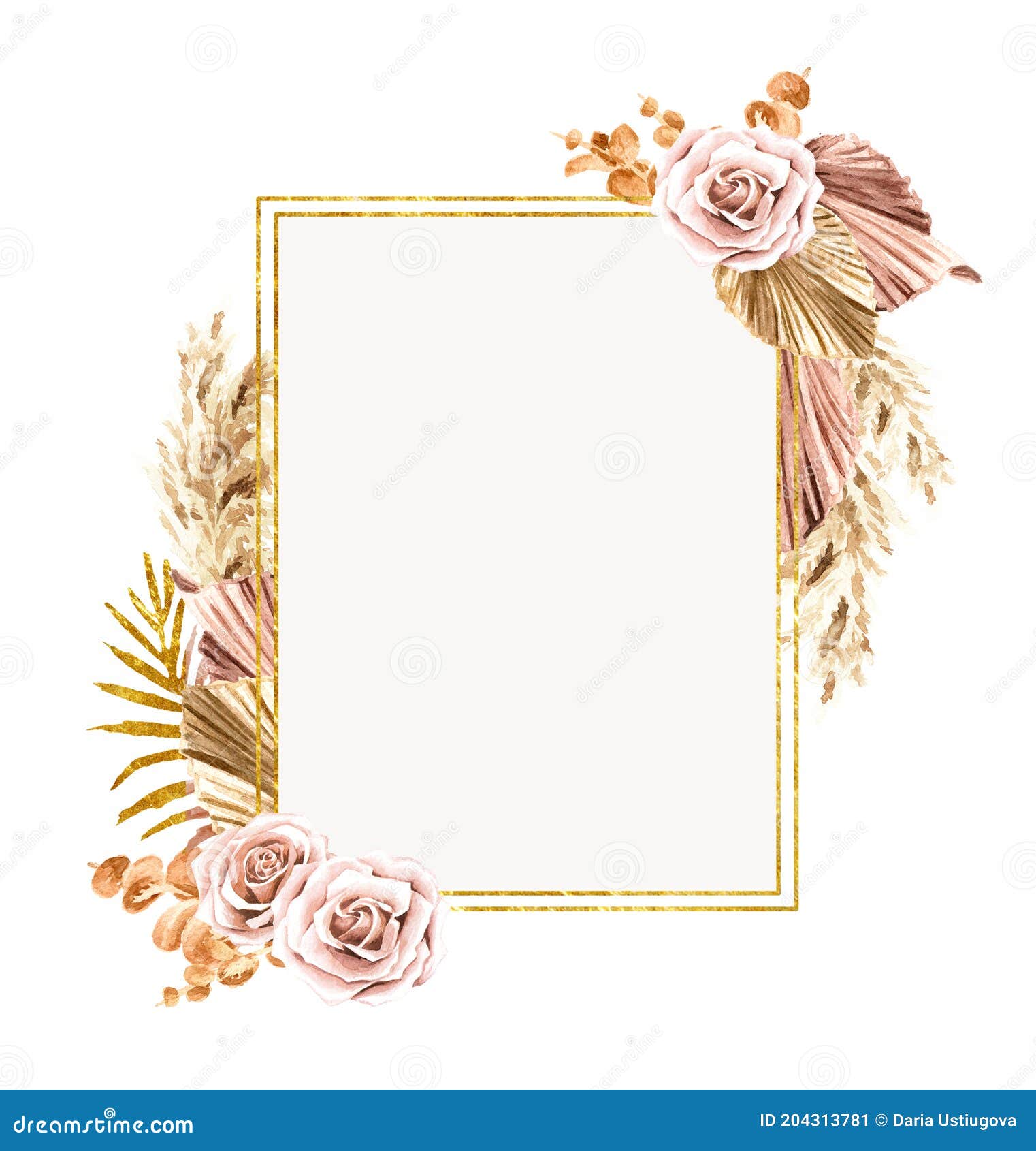 Golden Frame with Dried Plants for Wedding Invitation, Save the Regarding Blank Templates For Invitations