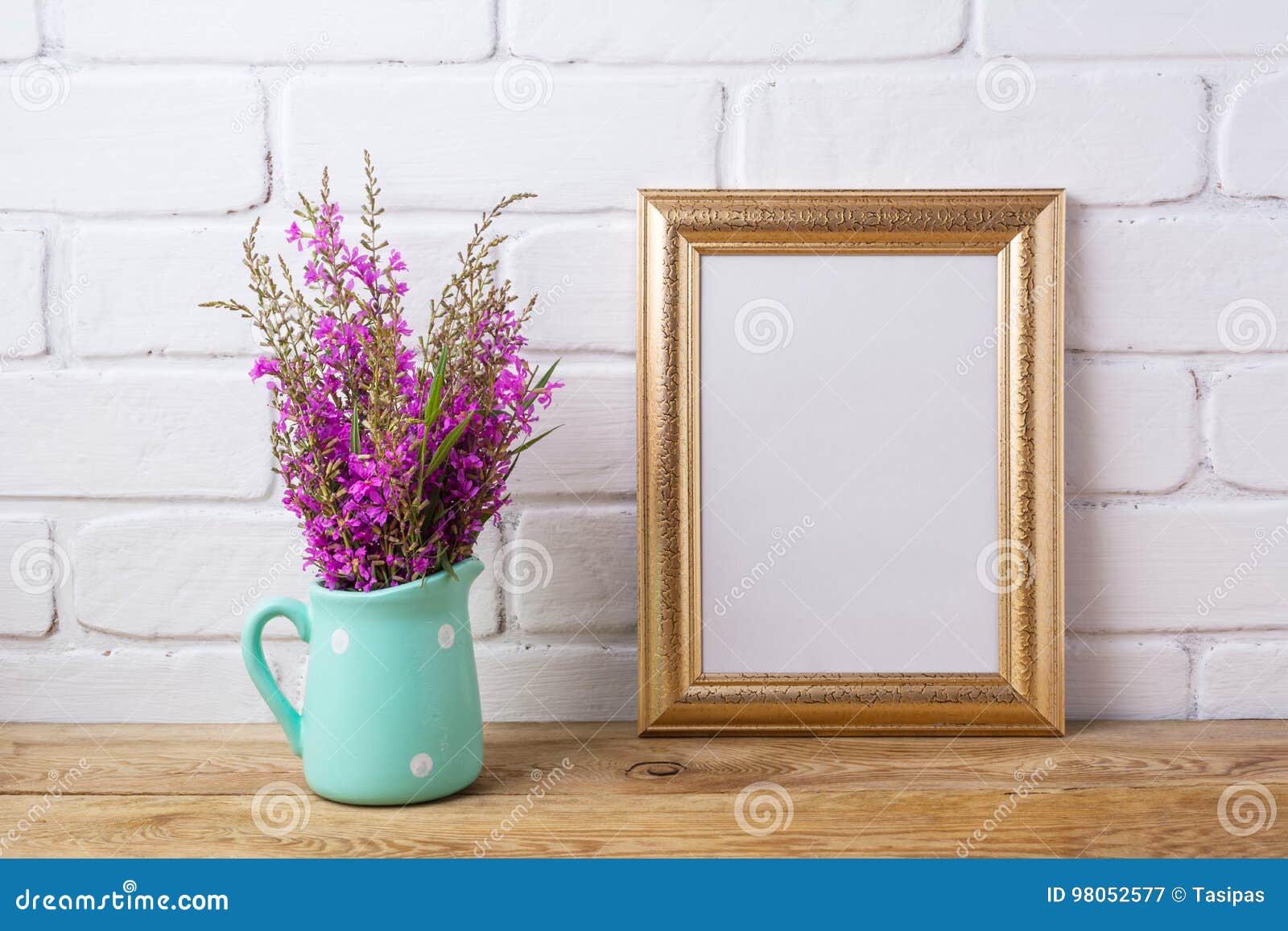 Download Golden Frame Mockup With Maroon Purple Flowers In Mint ...