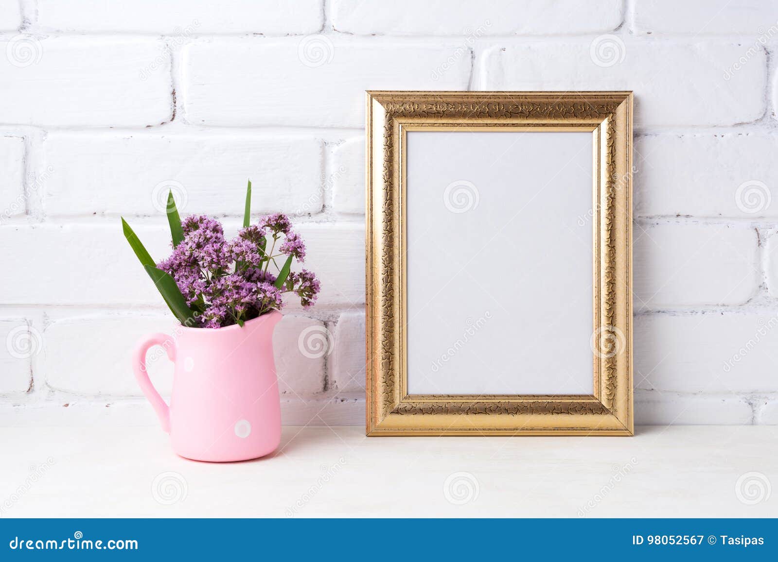 Download Golden Frame Mockup With Purple Flowers In Pink Rustic ...