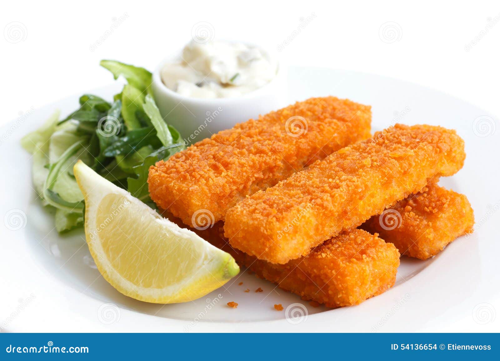 Golden Fried Fish Fingers with Lemon and Tartar Sauce Stock Photo - Image  of fastfood, fish: 54136654
