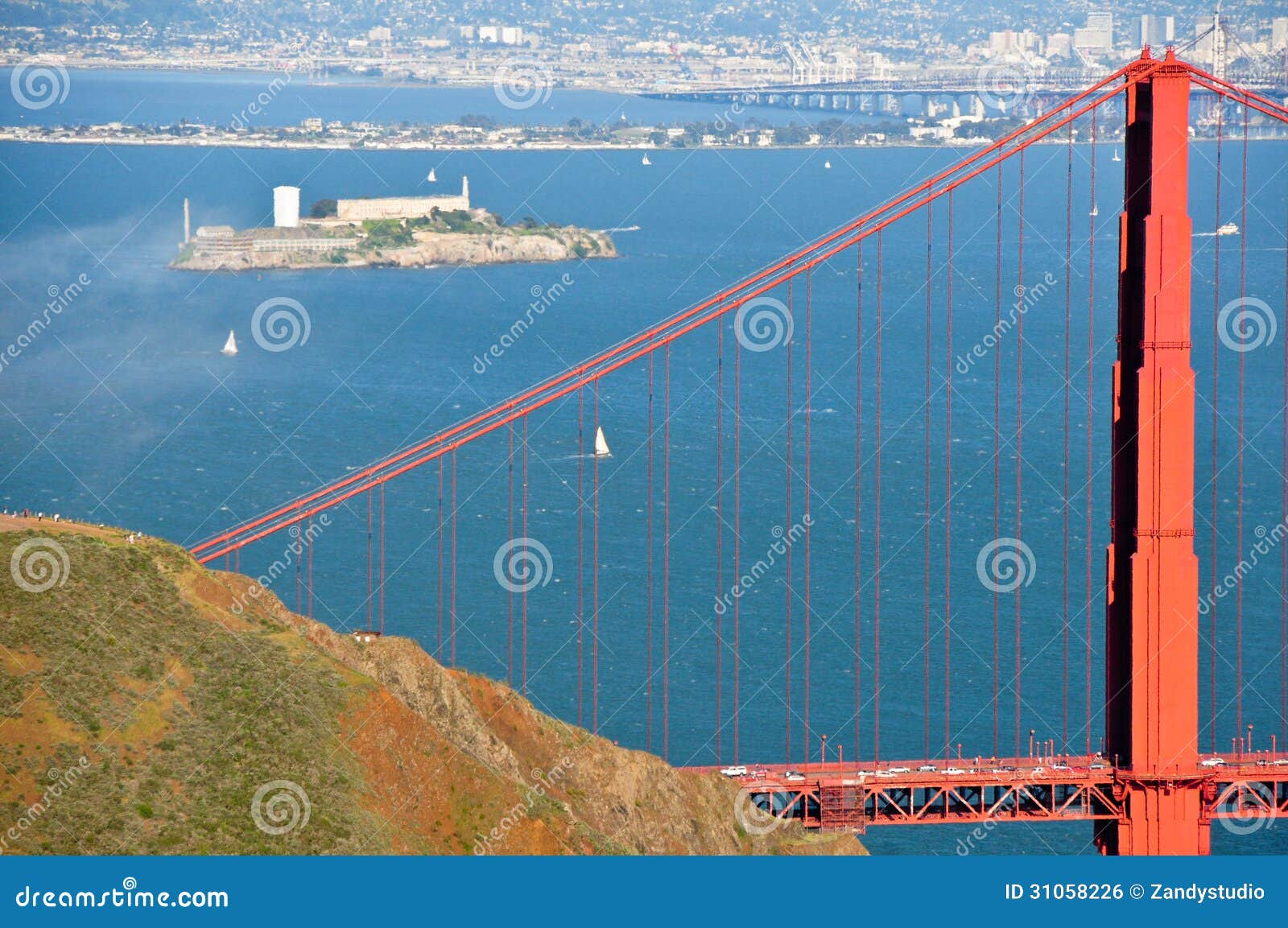 Golden Gate Bridge E Ilha De Alcatraz Foto de Stock - Imagem de marco,  console: 31058226