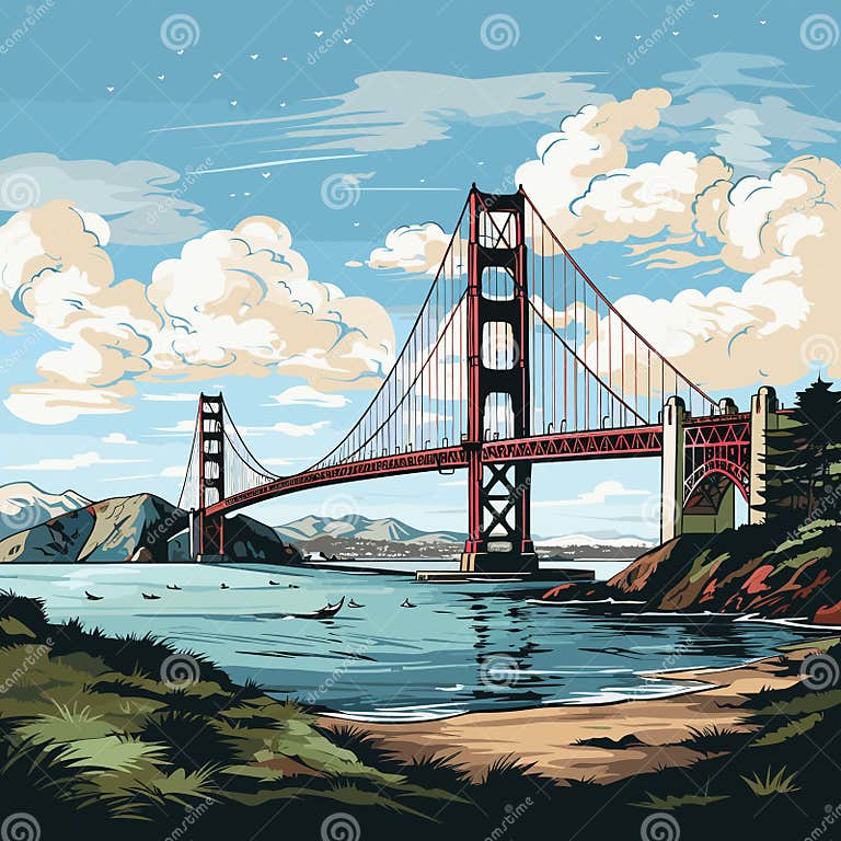 Golden Gate Bridge. Golden Gate Bridge Hand-drawn Comic Illustration ...