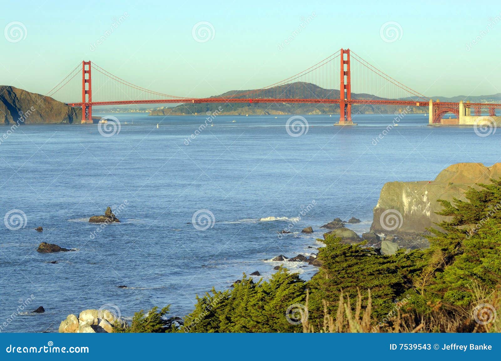 Golden Gate Bridge from the Presidio at Sunset Stock Image Image of