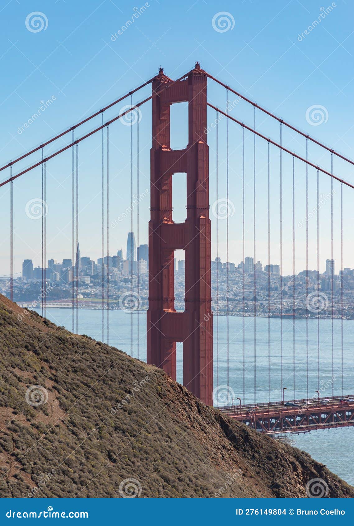 Golden Gate Bridge Tower stock photo. Image of frisco 276149804