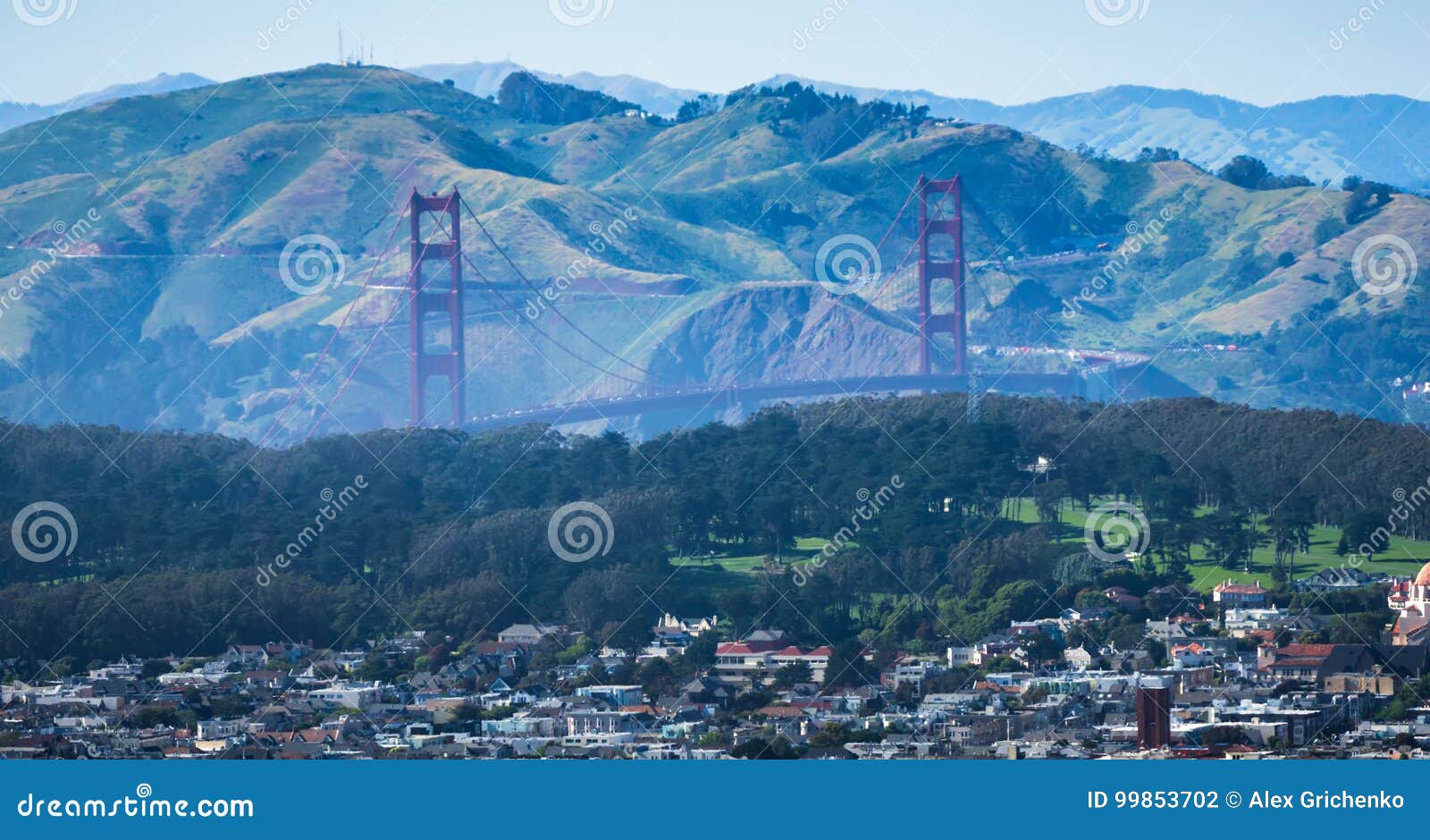 Golden Gate Bridge View from Twin Peaks San Francisco Stock Photo
