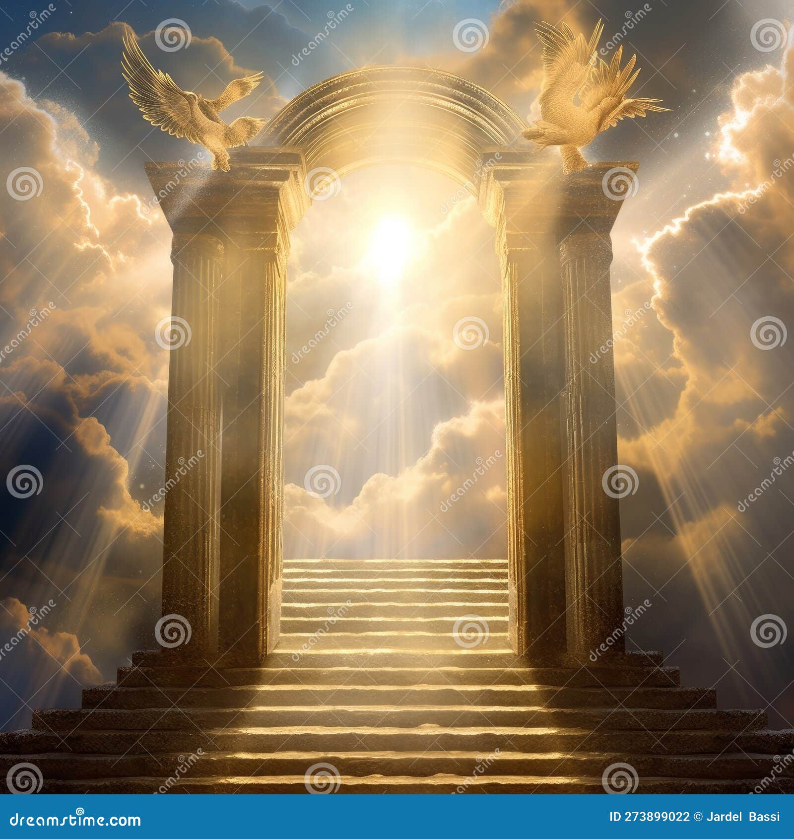 Golden Gates Of Heaven With Glowing Light Stock Illustration