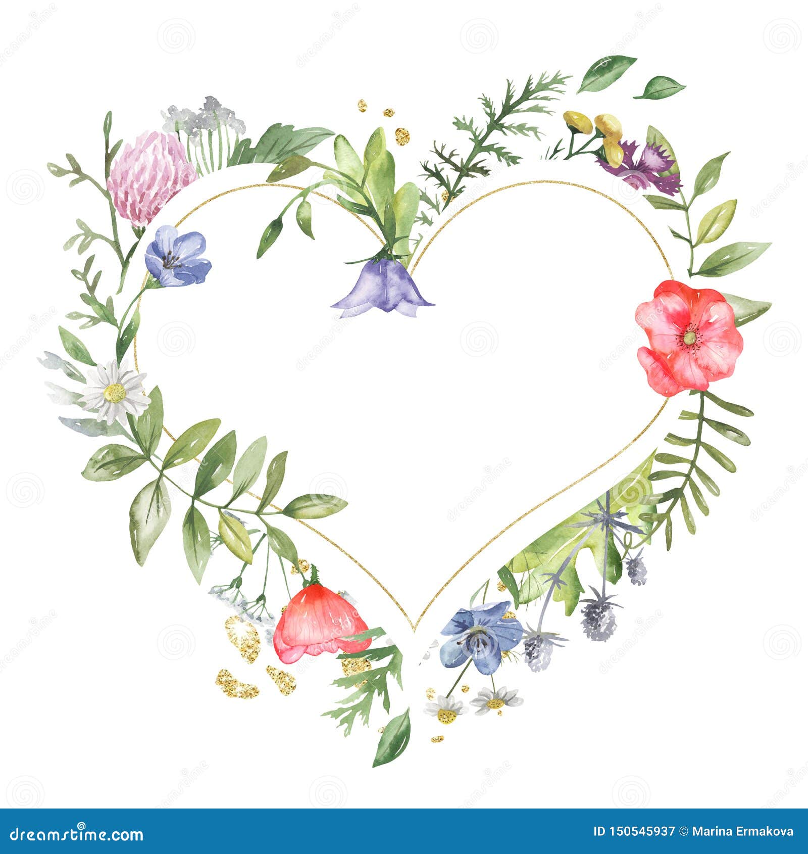 Watercolor Botanical Heart Frame Clipart Graphic by