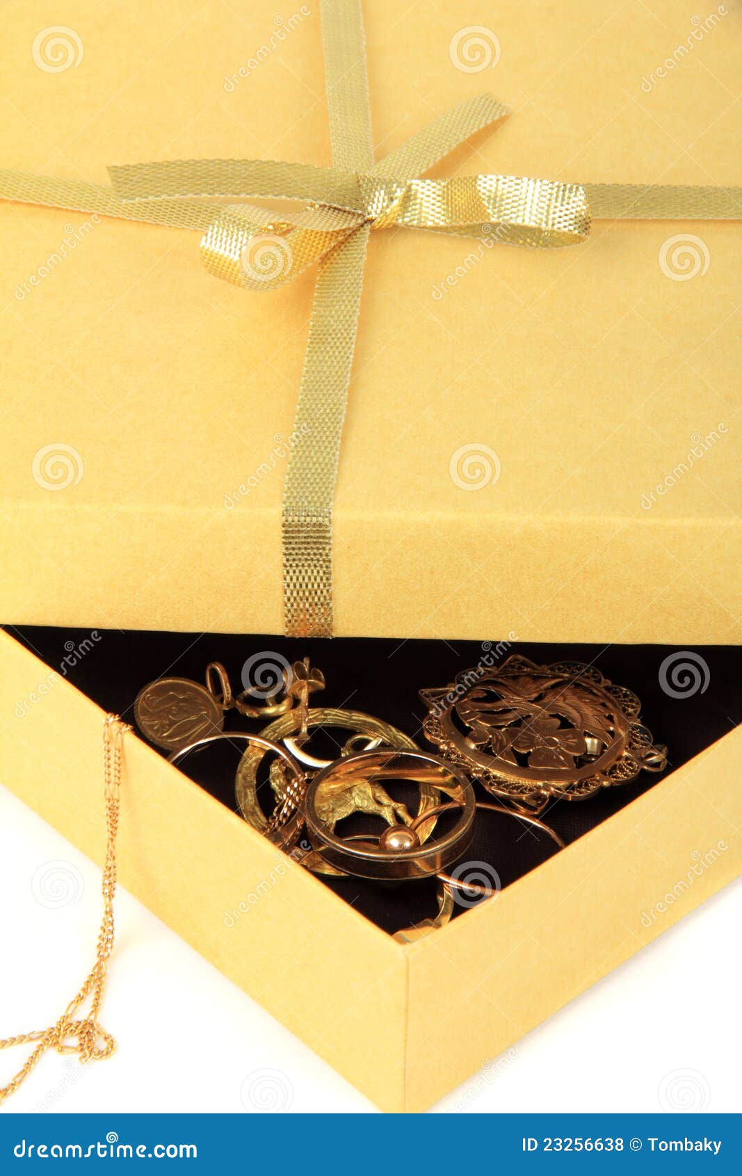 Golden Gift Box With Jewelry Stock Photo Image of jewelery, beauty