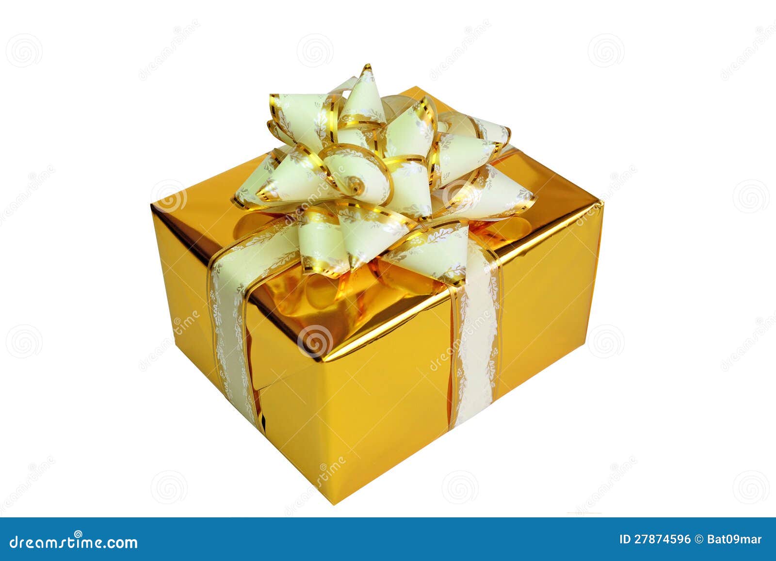Golden Gift Box on White Background. Stock Photo Image of package