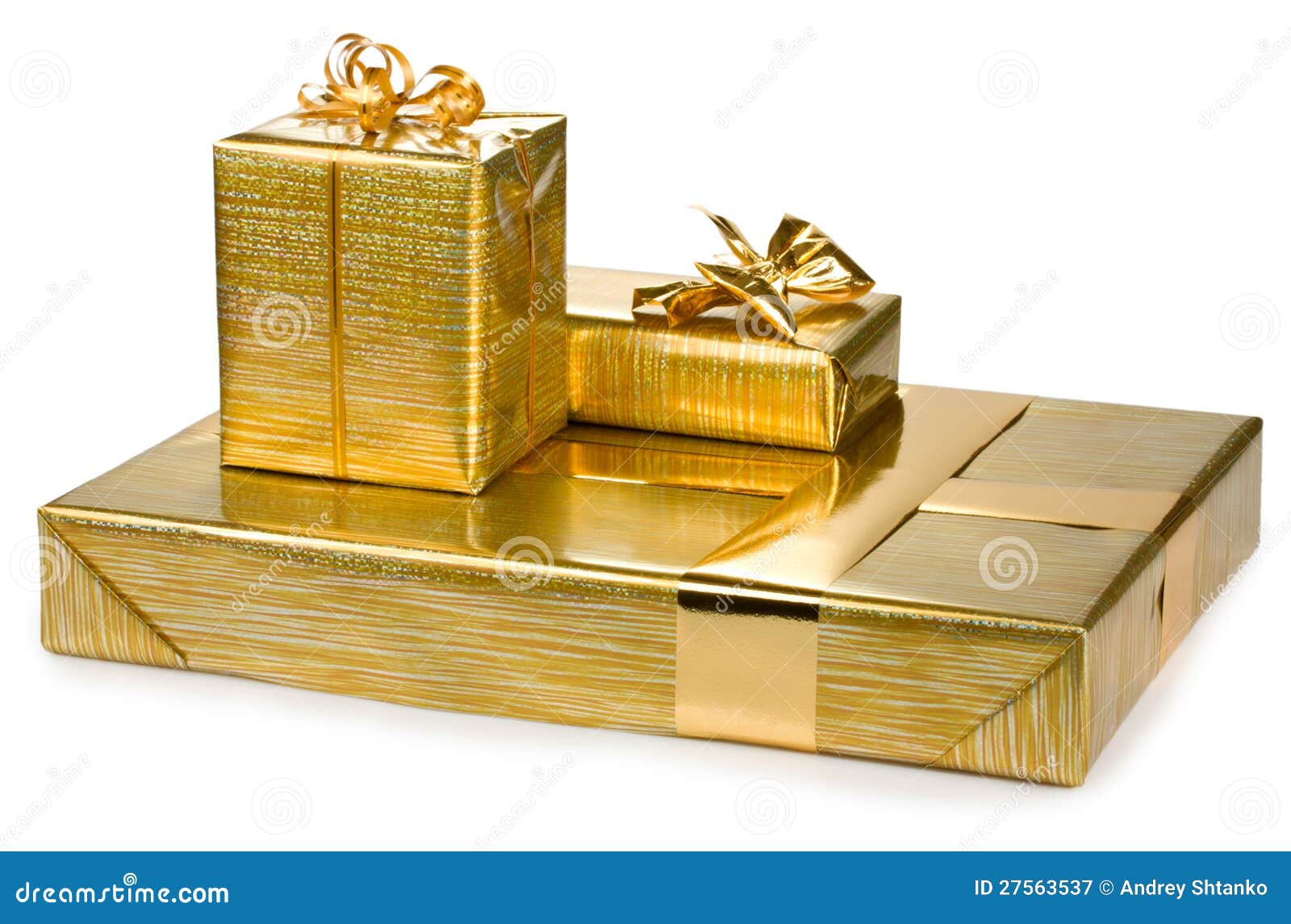 Golden gift boxes stock image. Image of decorative, present 27563537