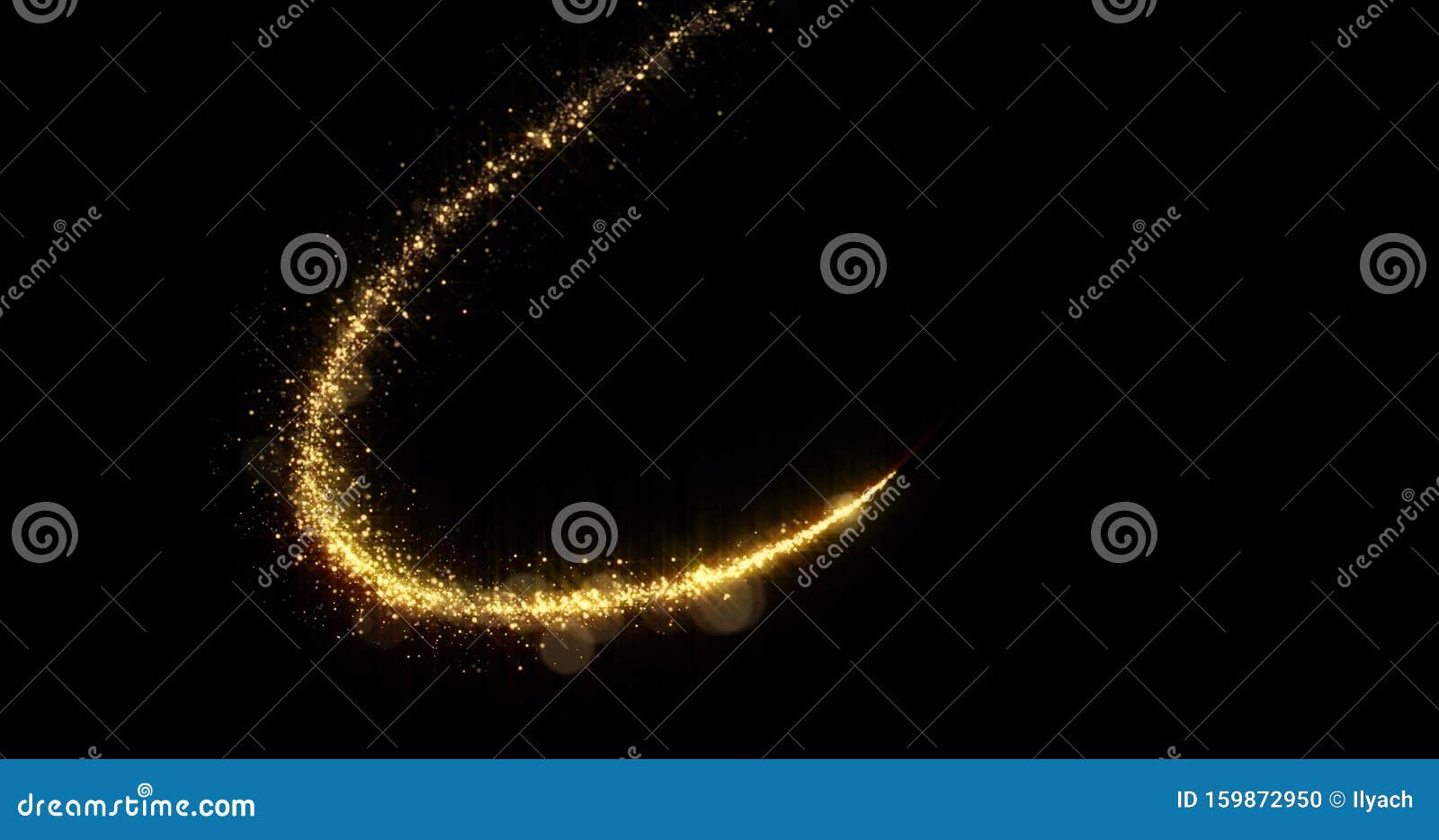 golden glitter light tail, sparkling shine glow wave. gold glittering magic shimmer trail, bright light sparks, black background