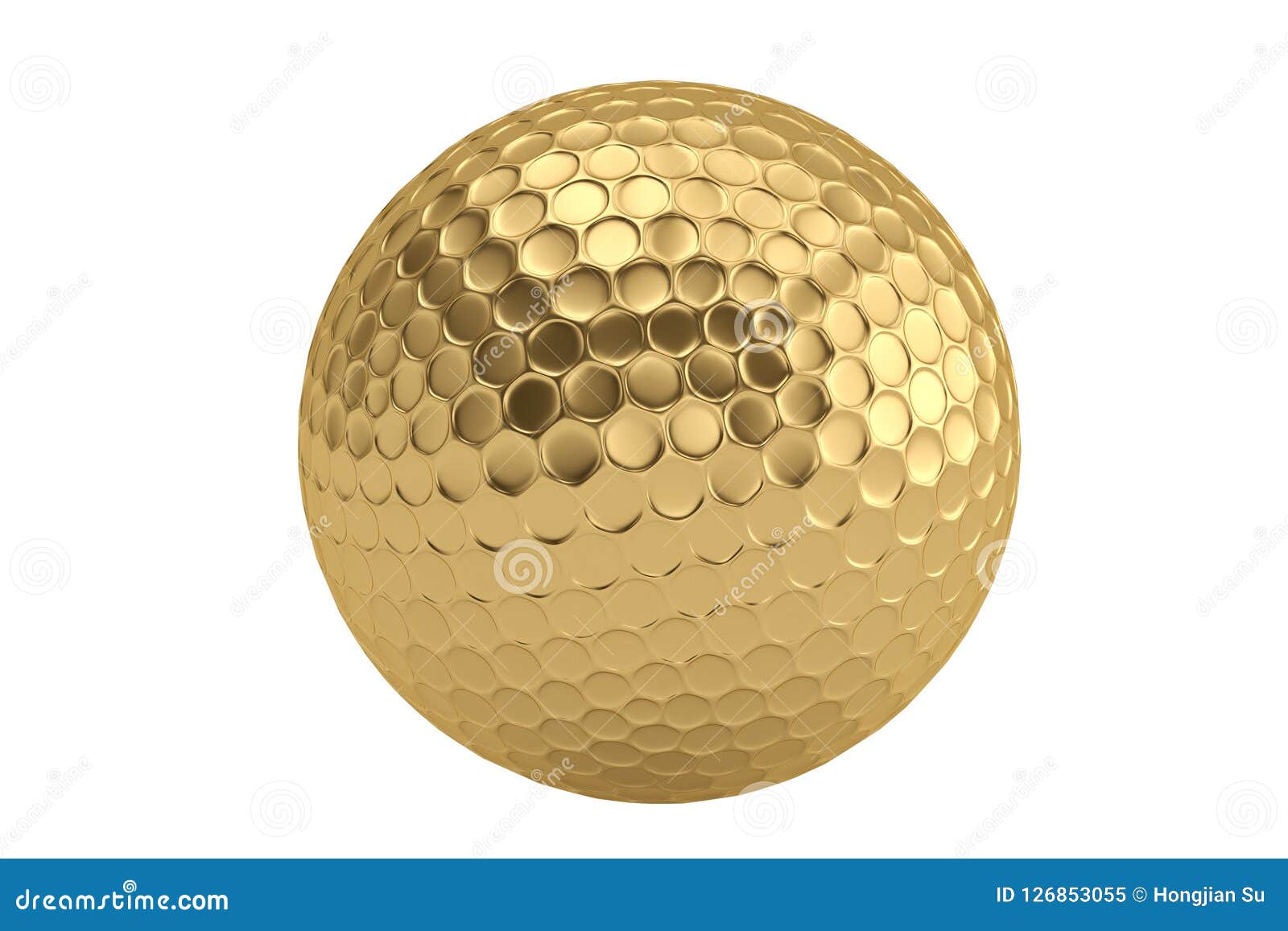 Golden Golf Ball Isolatedon White Background. 3D Illustration. Stock ...