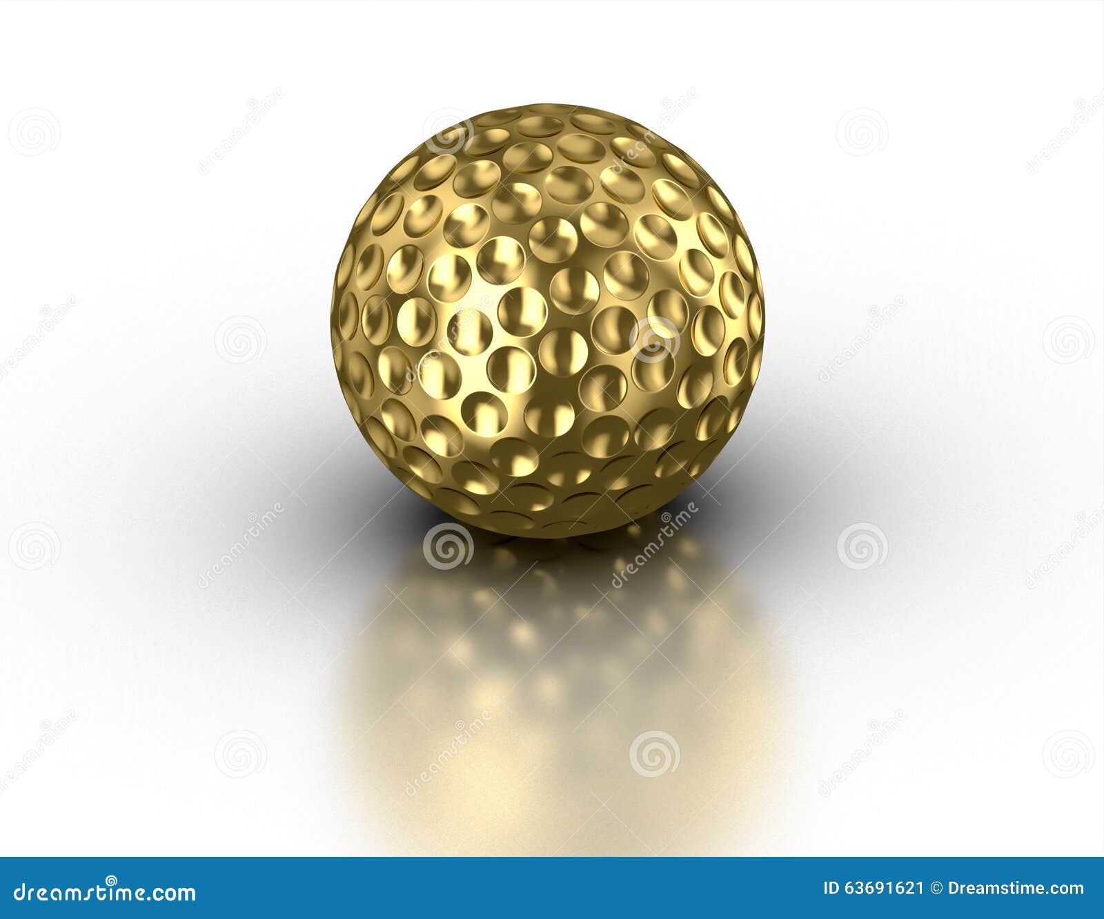 Golden Golf Ball on Reflective White Background Stock Illustration ...