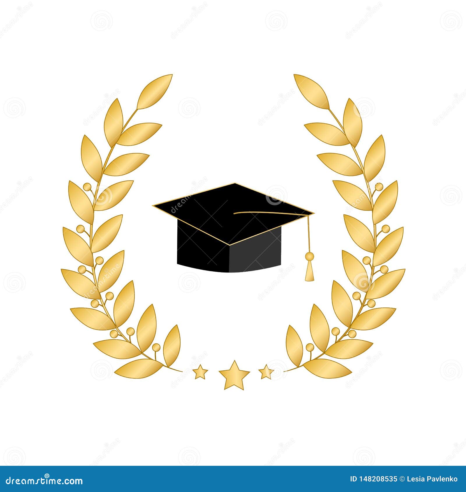 Golden Graduation Cap with Laurel Wreath Vector Illustration on White  Background. Festive Graduation Day Greeting Card Stock Vector -  Illustration of degree, academic: 148208535