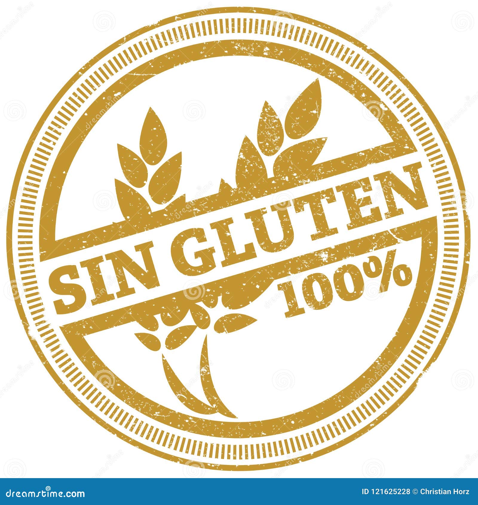 golden grunge 100% gluten free rubber stamp with spanish words sin gluten