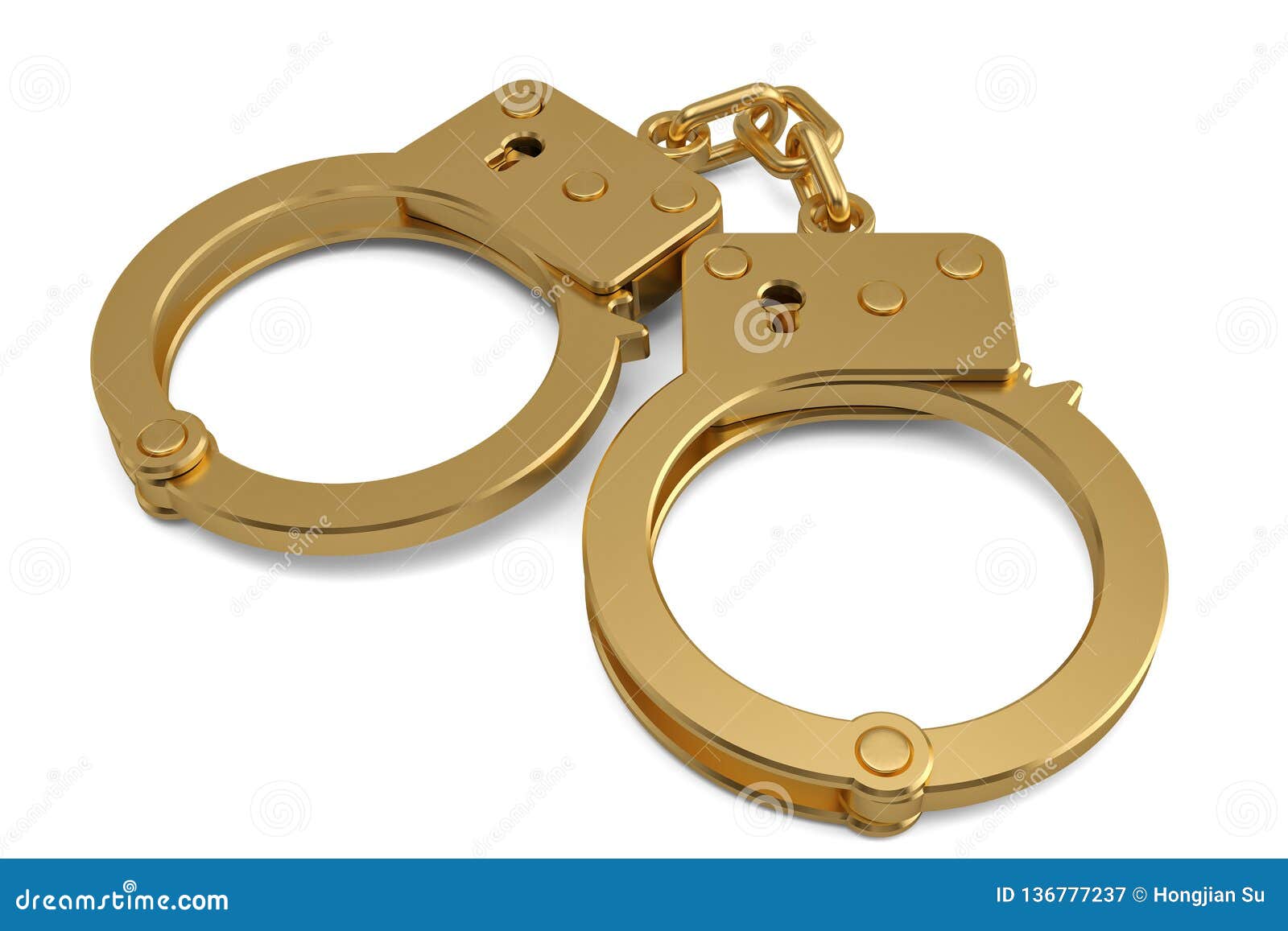 A Golden Handcuffs Isolated on White Background 3D Illustration Stock