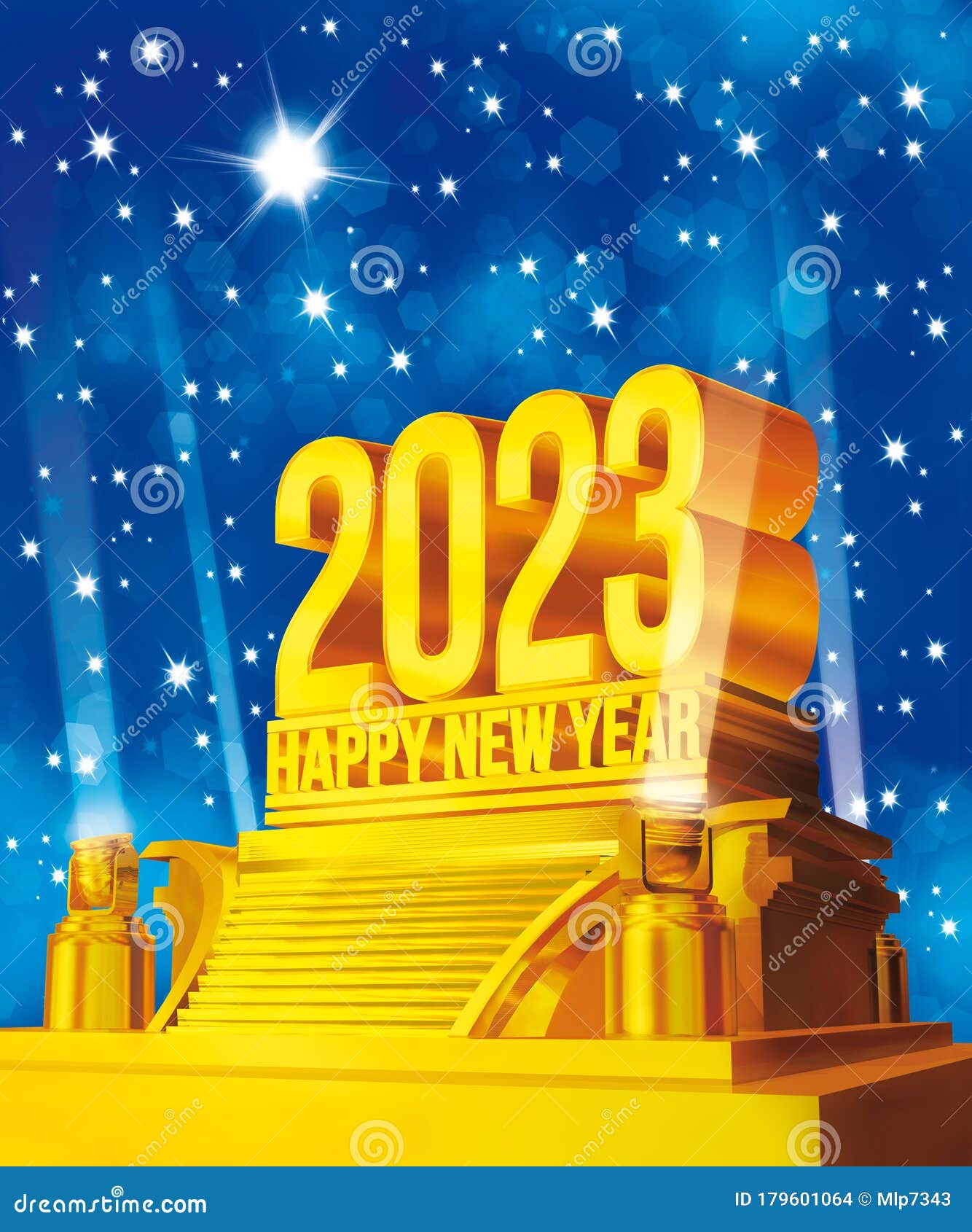 Golden Happy New Year 2023 on a Platform Against Starry Night Background  Stock Illustration - Illustration of festive, greeting: 179601064