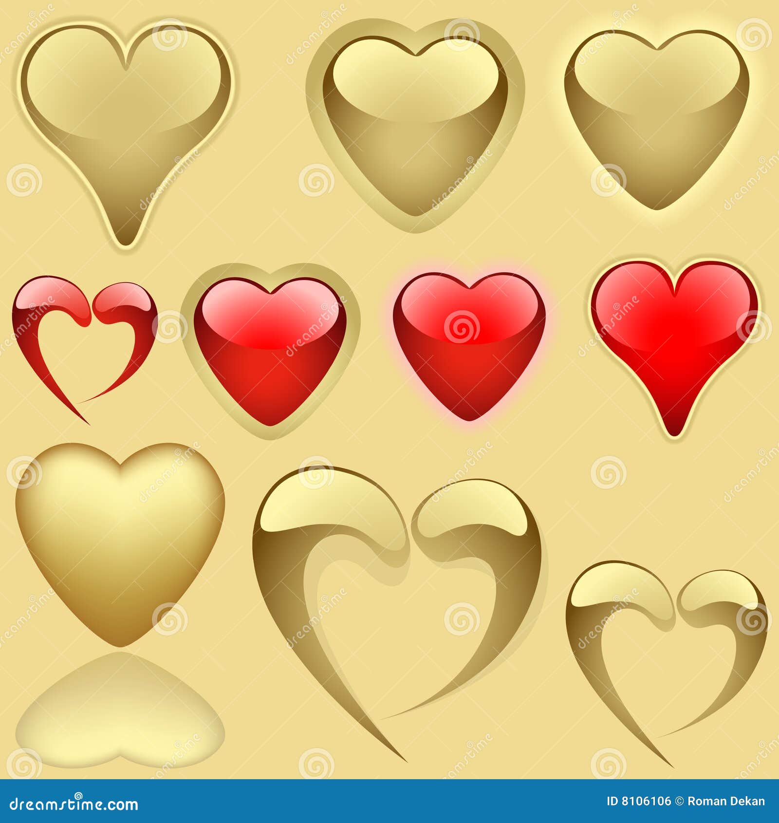 Golden Hearts Set stock vector. Illustration of vector - 8106106