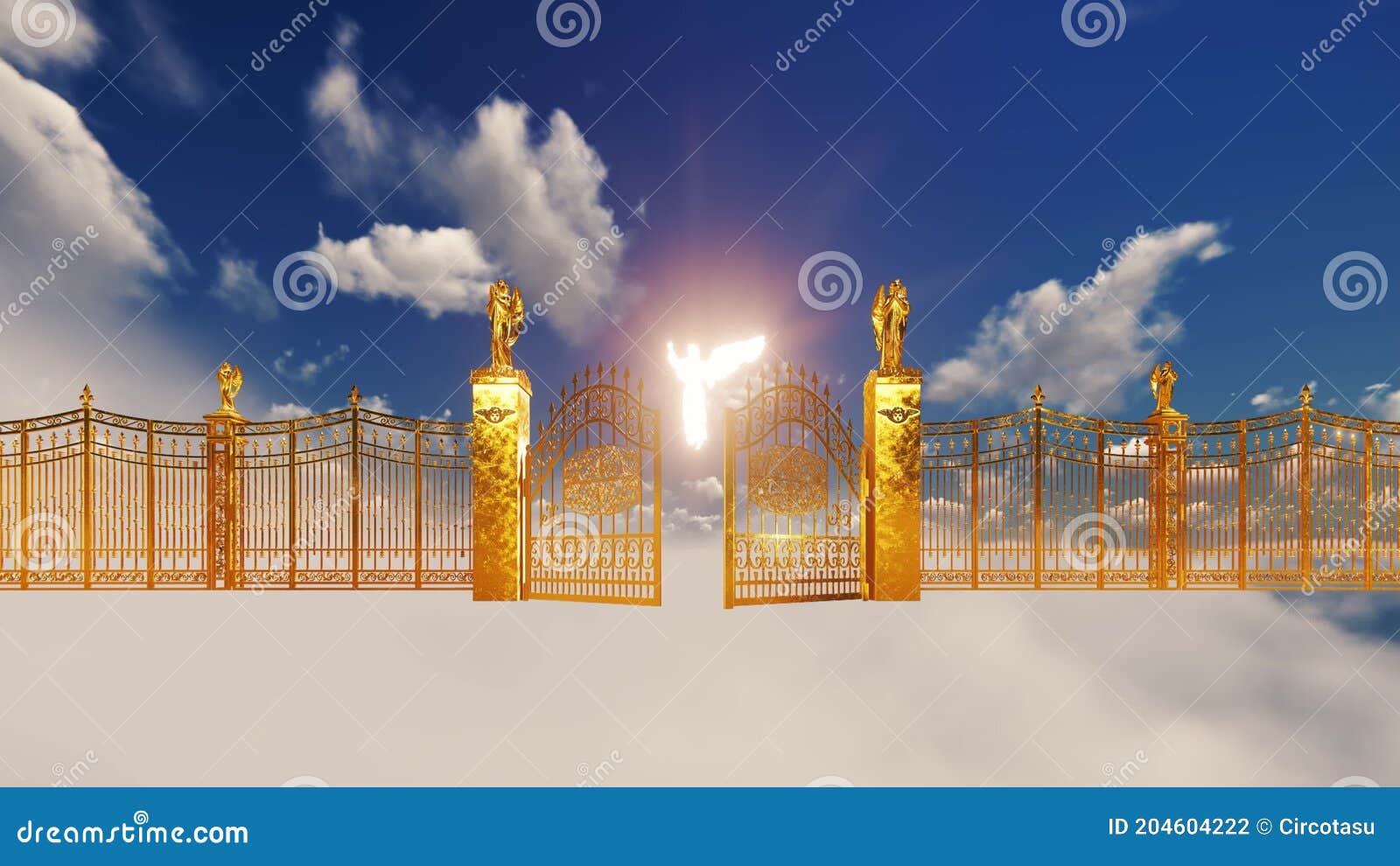 Golden Heaven Gates and Bright Angel Above Fluffy Clouds, 4K Stock Footage  - Video of angels, kingdom: 204604222