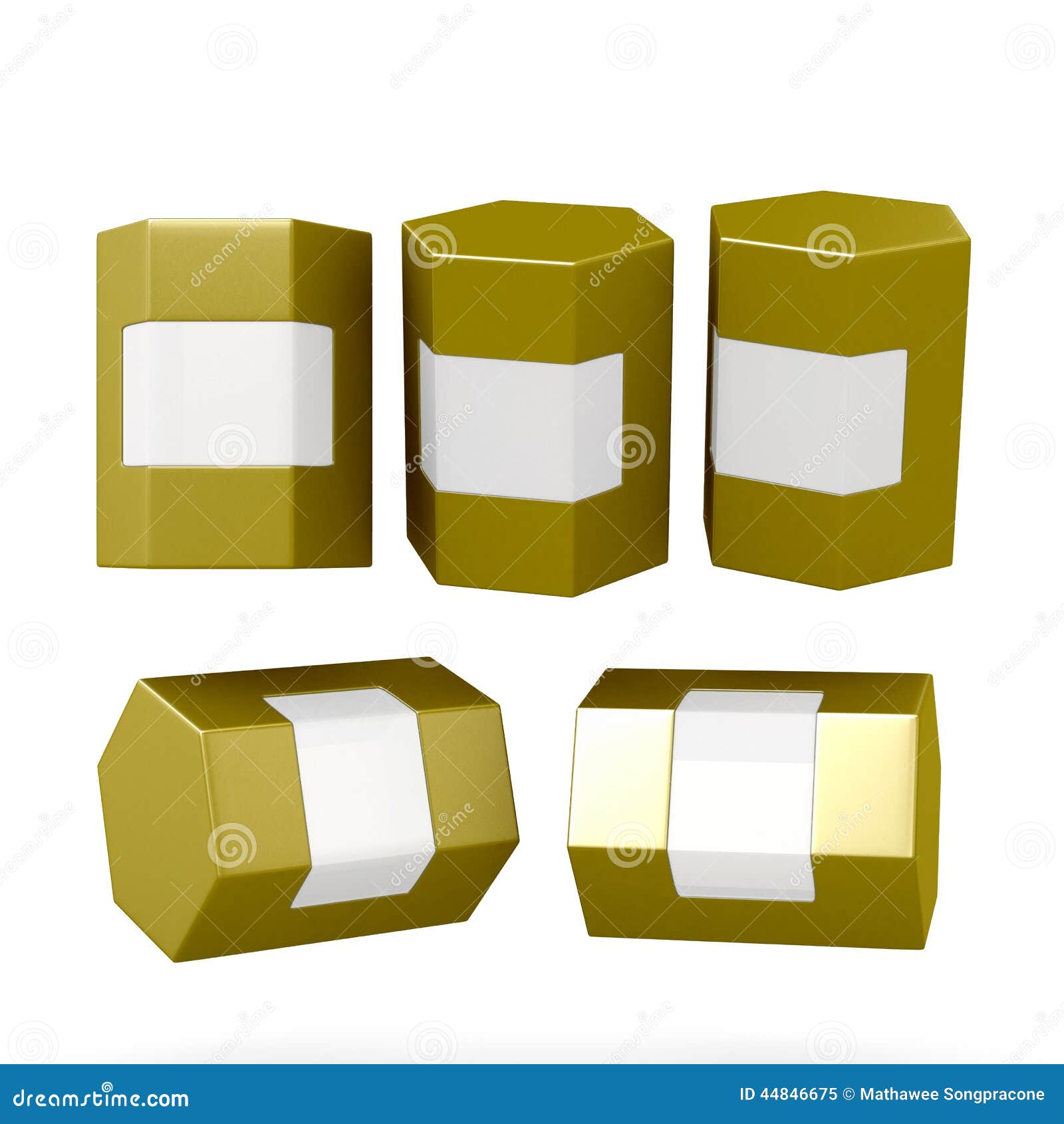 golden hexagon box packaging with clipping path
