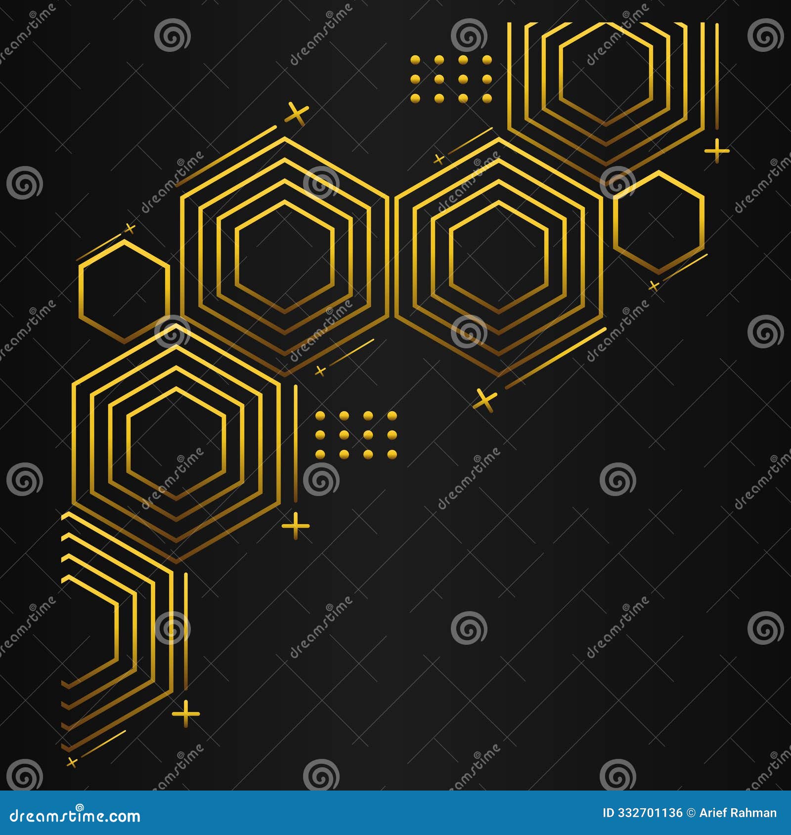 golden hexagon  on black background